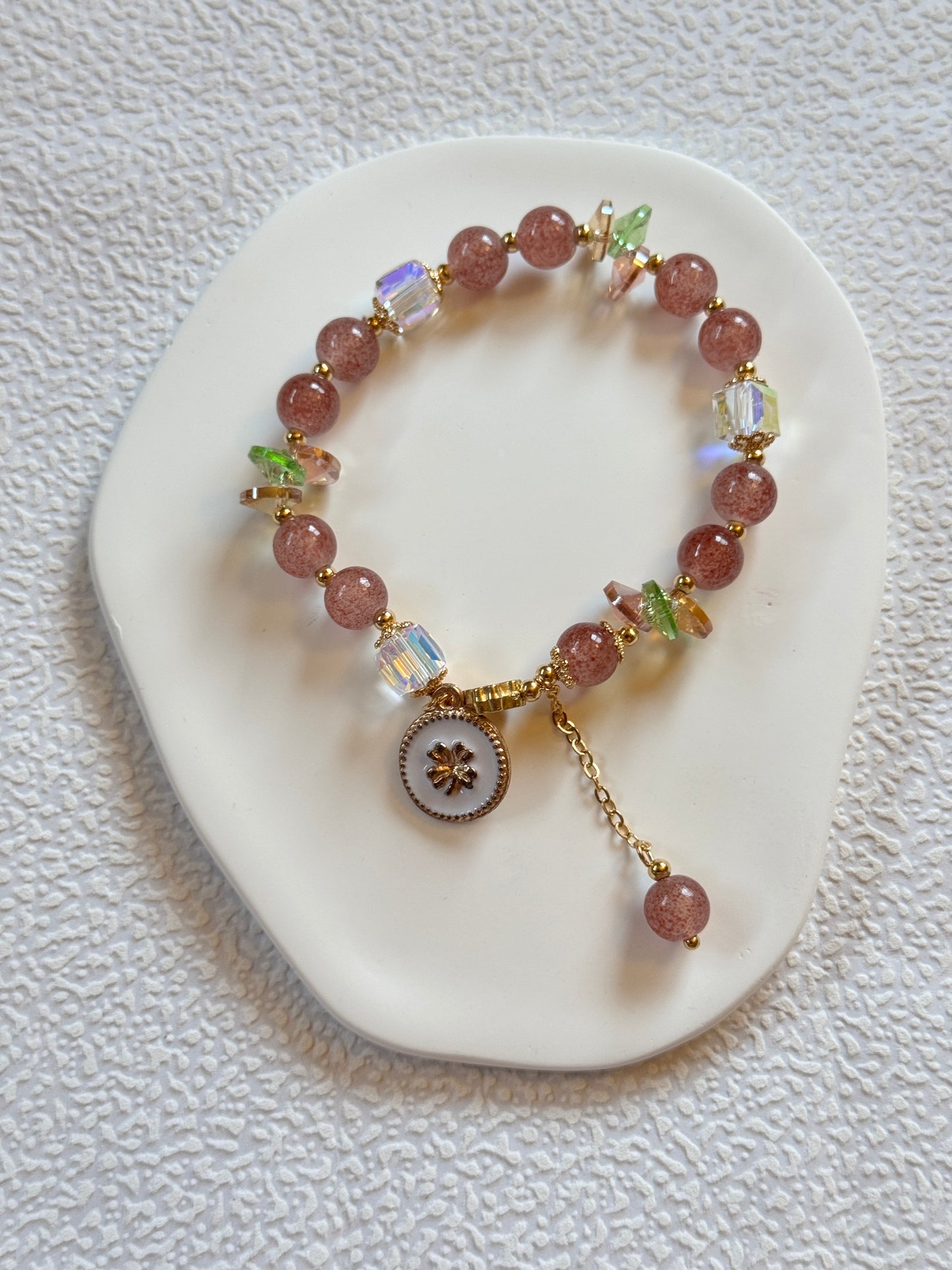 Peach Blossom Strawberry Pink Beaded Bracelet