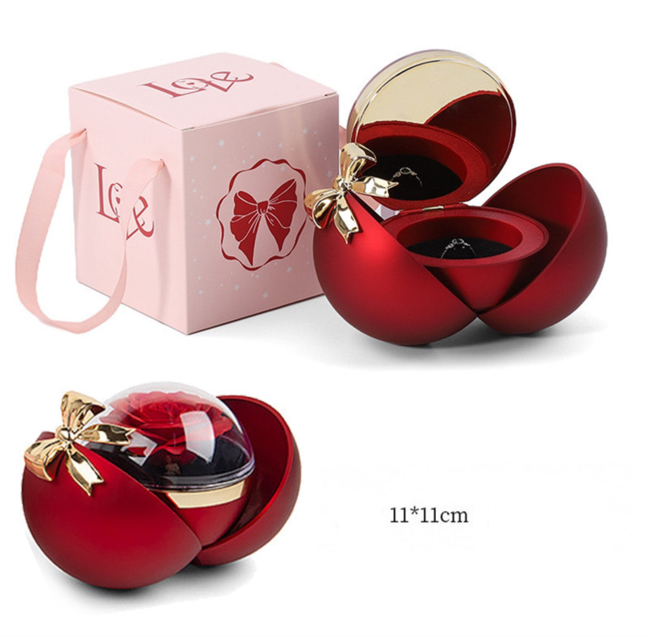 Christmas Round BowKnot Rose Jewelry Gift
Box for Women