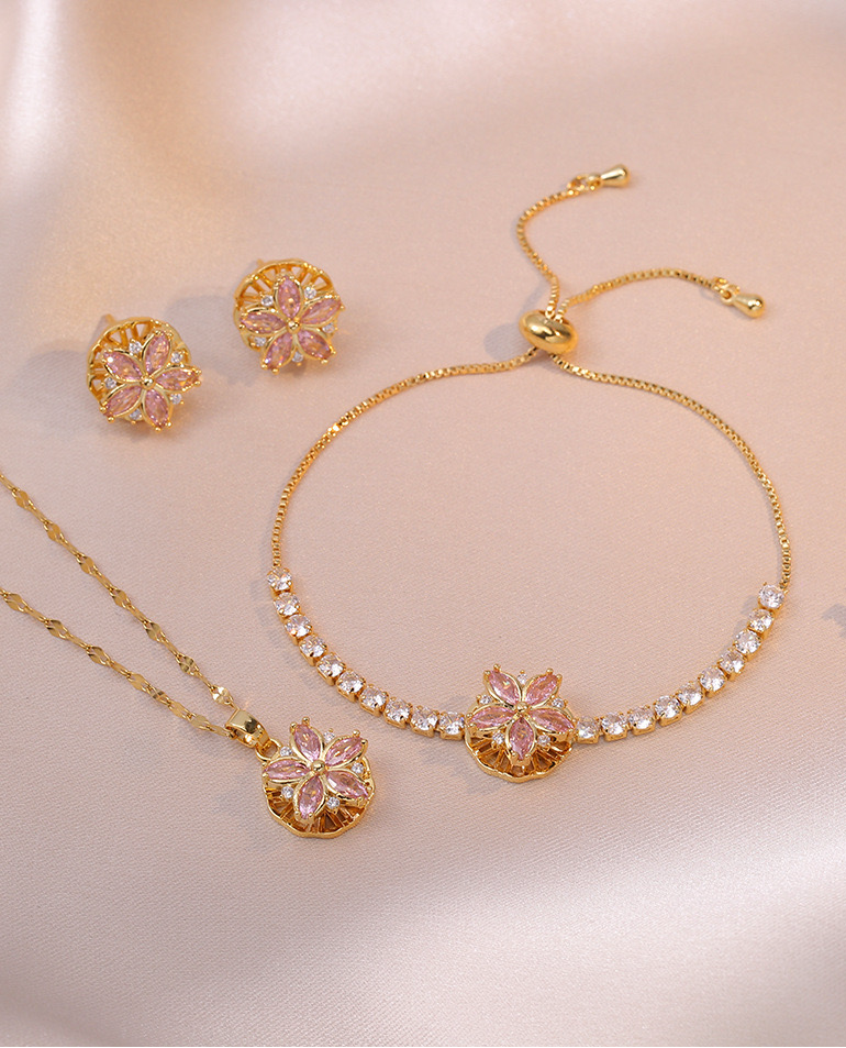 love zircon flower, Pendant Necklace bracelet/Earrings Set