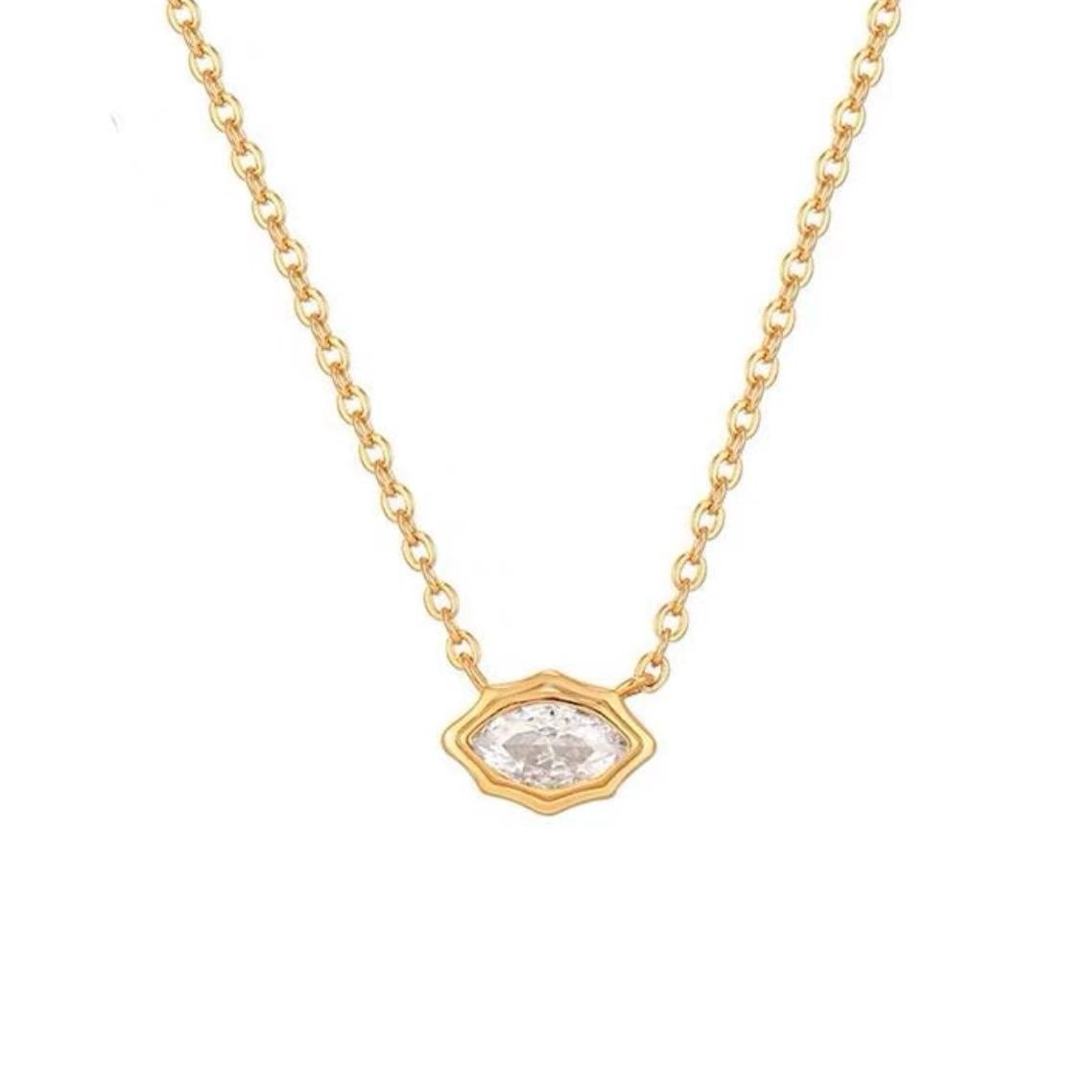 Zircon Oval Round Pendant Necklace - Simple Ins Fashion, Electroplated Real Gold Color, Unisex, Metal Coating