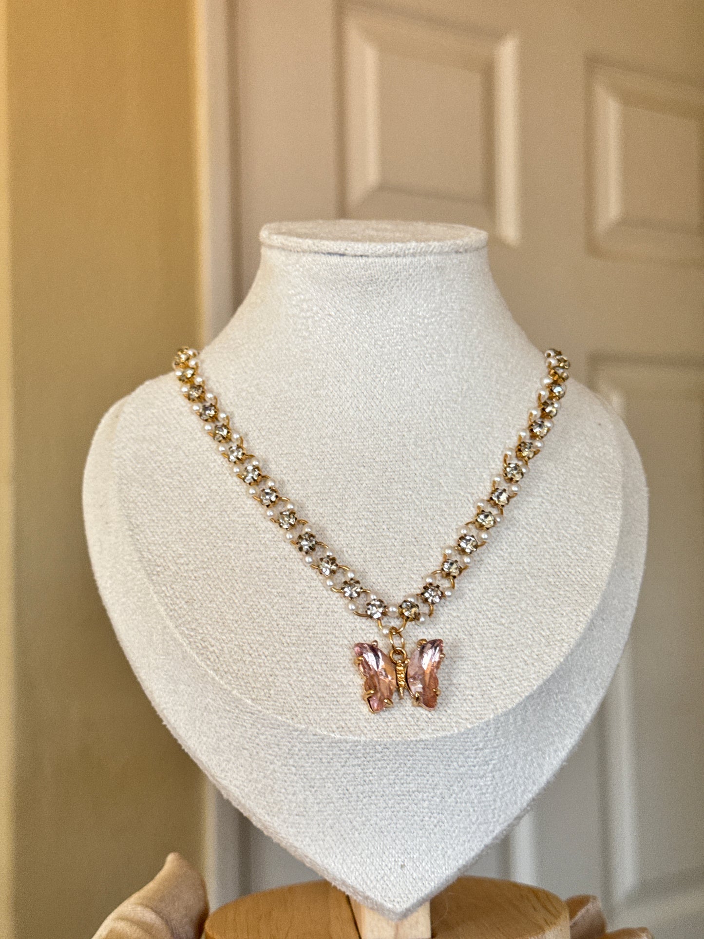Pink Butterfly Pearl Stone Necklace