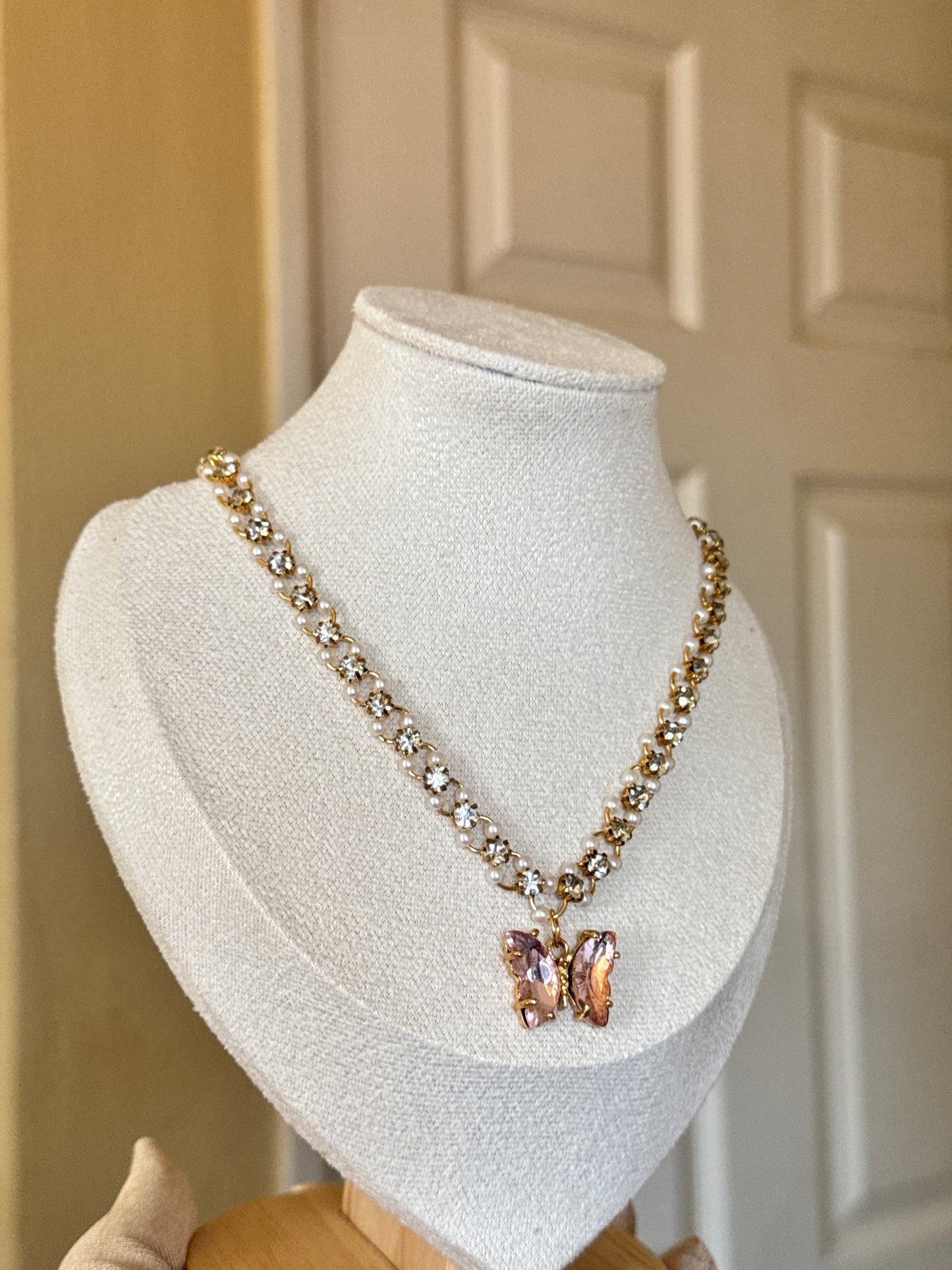 Pink Butterfly Pearl Stone Necklace