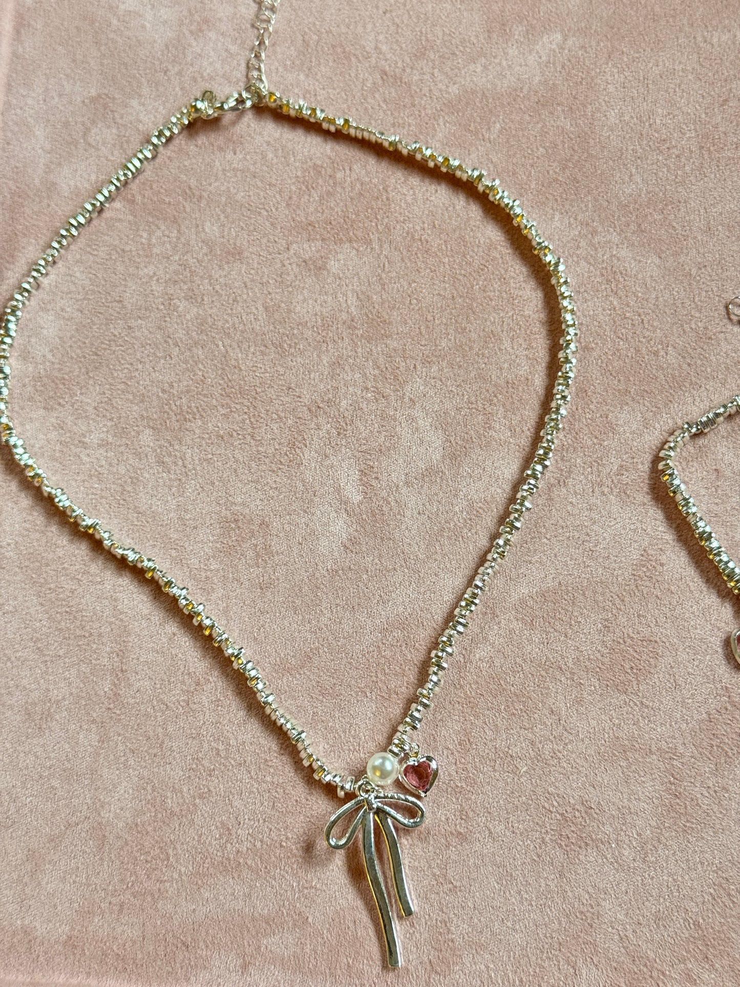 Ballet style bow necklace and bracelet Set - stacking light luxury niche silver clavicle chain