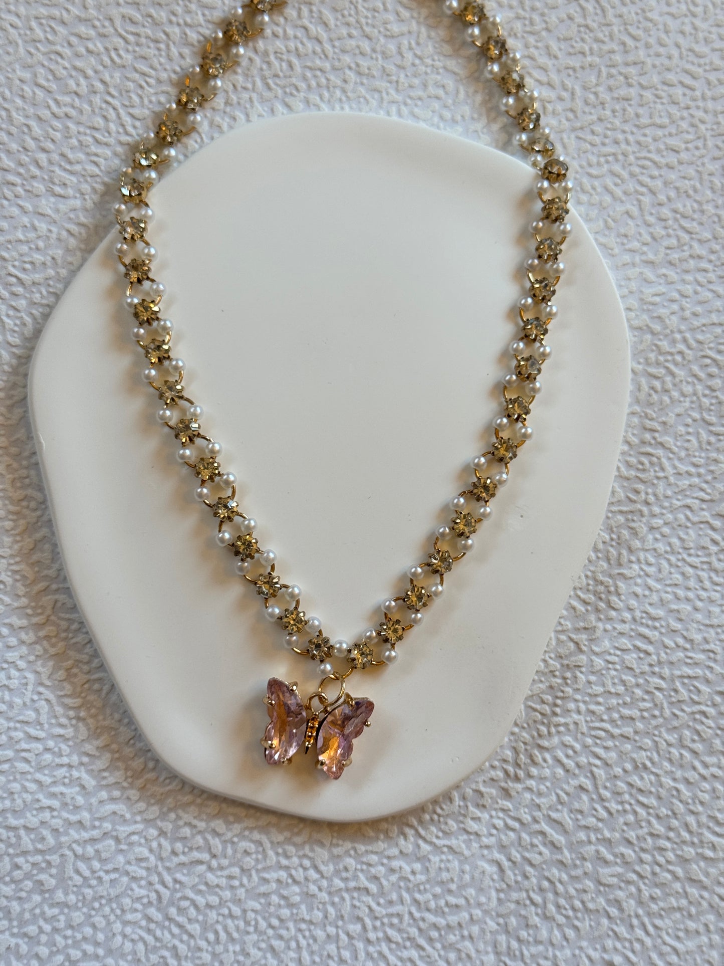 Pink Butterfly Pearl Stone Necklace
