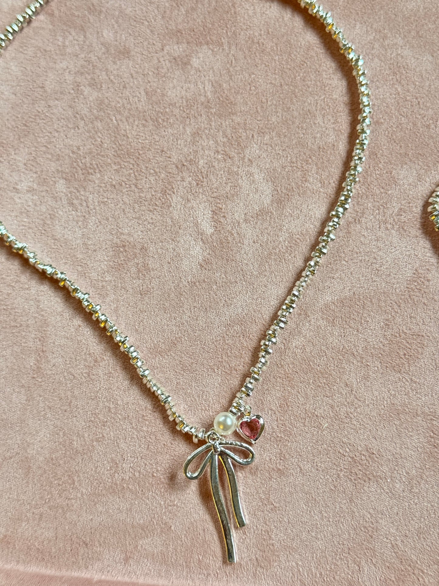 Ballet style bow necklace and bracelet Set - stacking light luxury niche silver clavicle chain