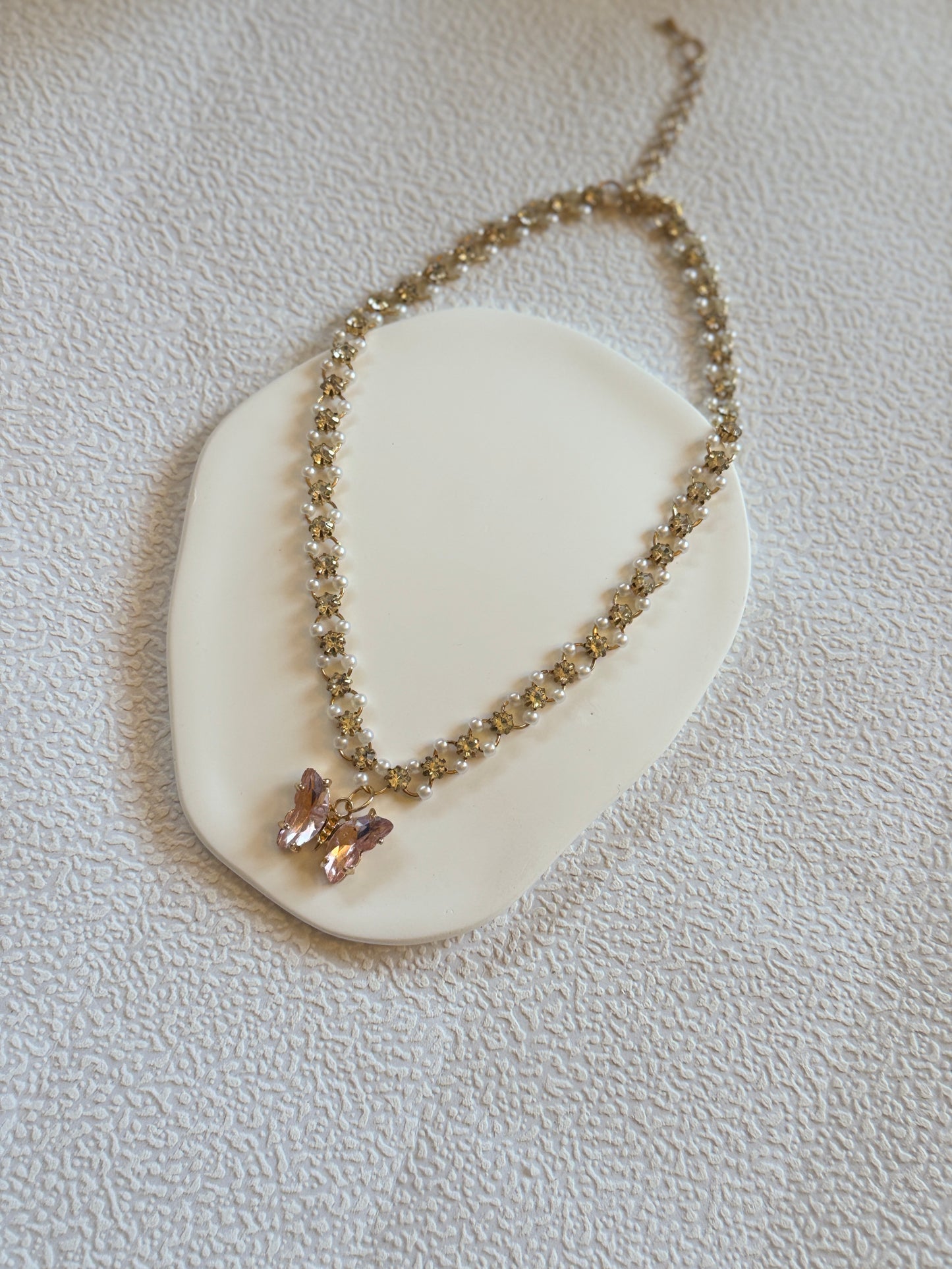 Pink Butterfly Pearl Stone Necklace