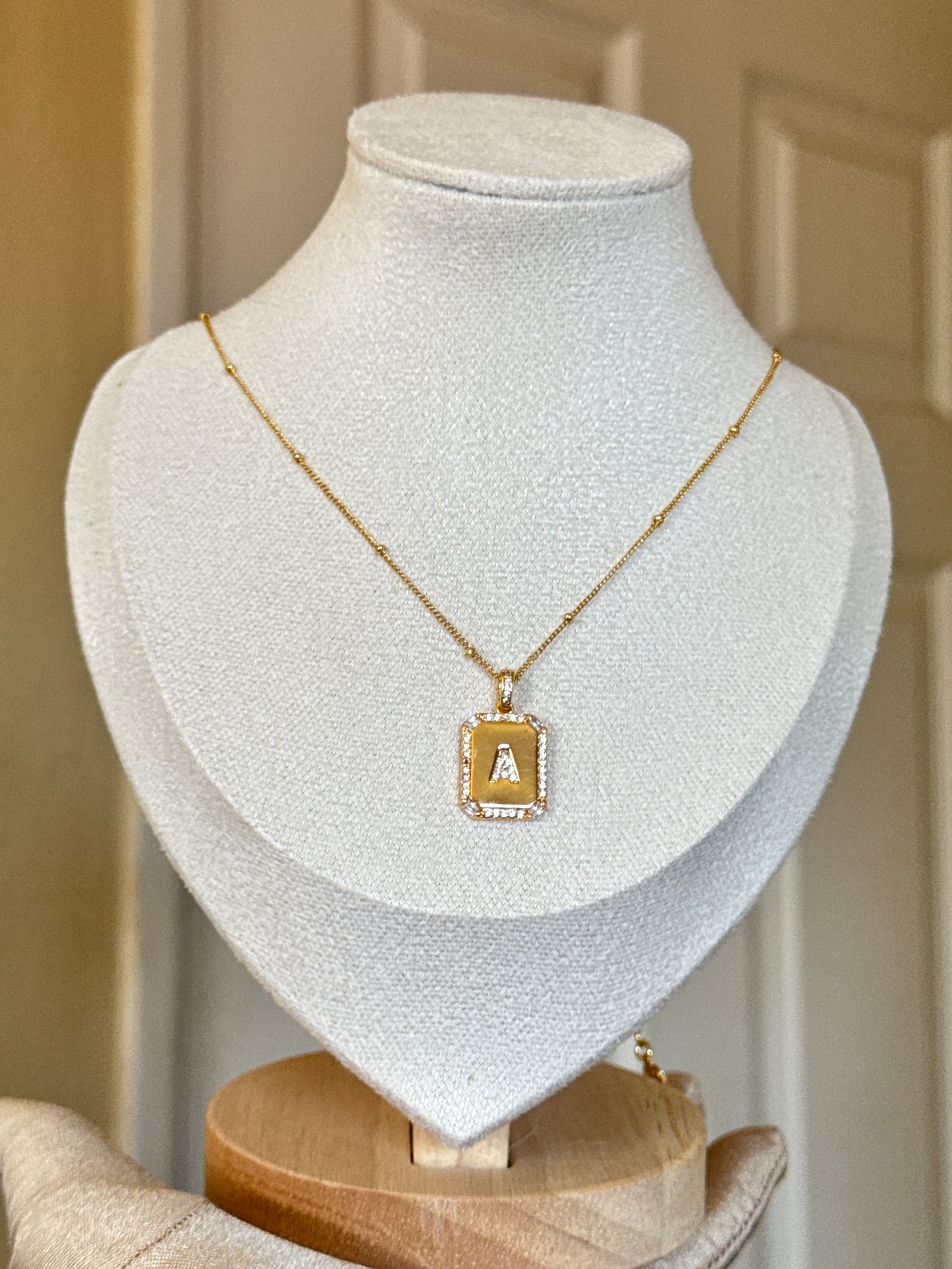 Letter A initial Stone Necklace Stainless Steel