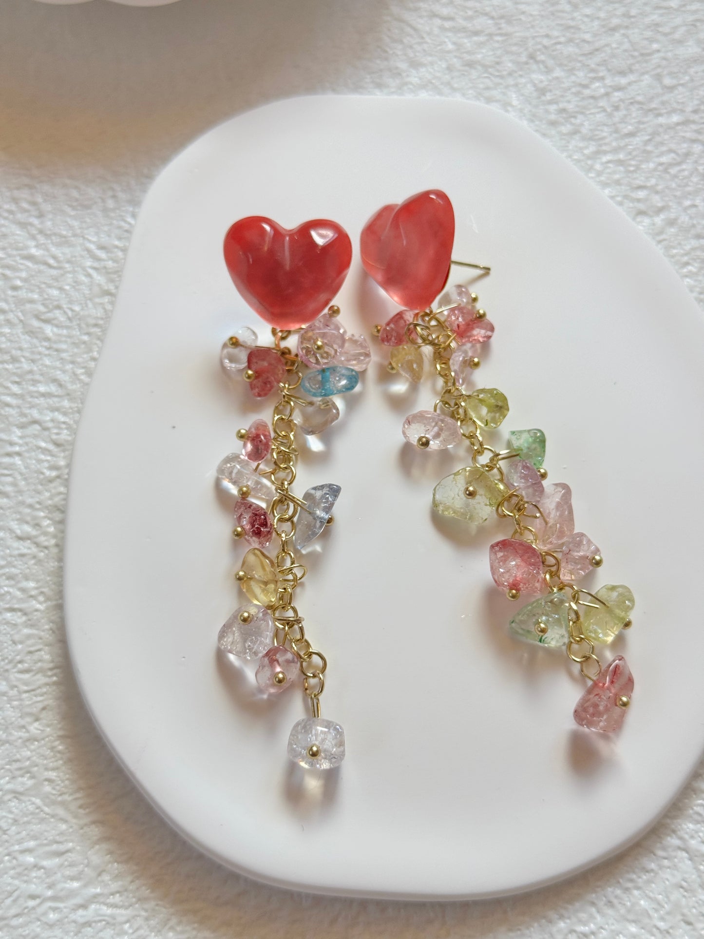 Colorful love crystal tassel earrings