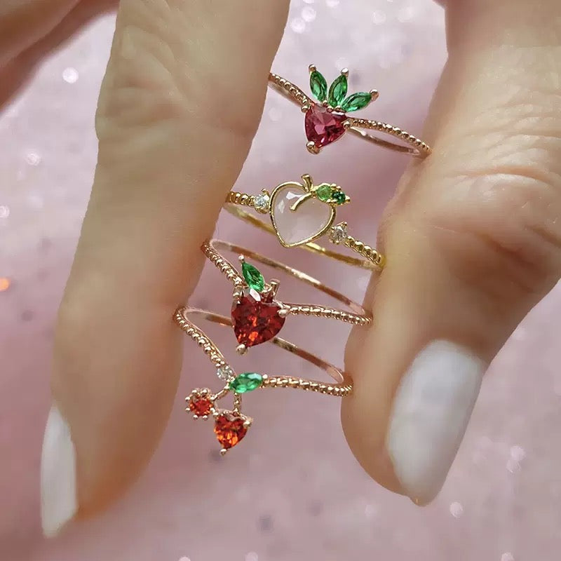 colorful zircon cherry peach tropical fruit ring women's finger accessory
