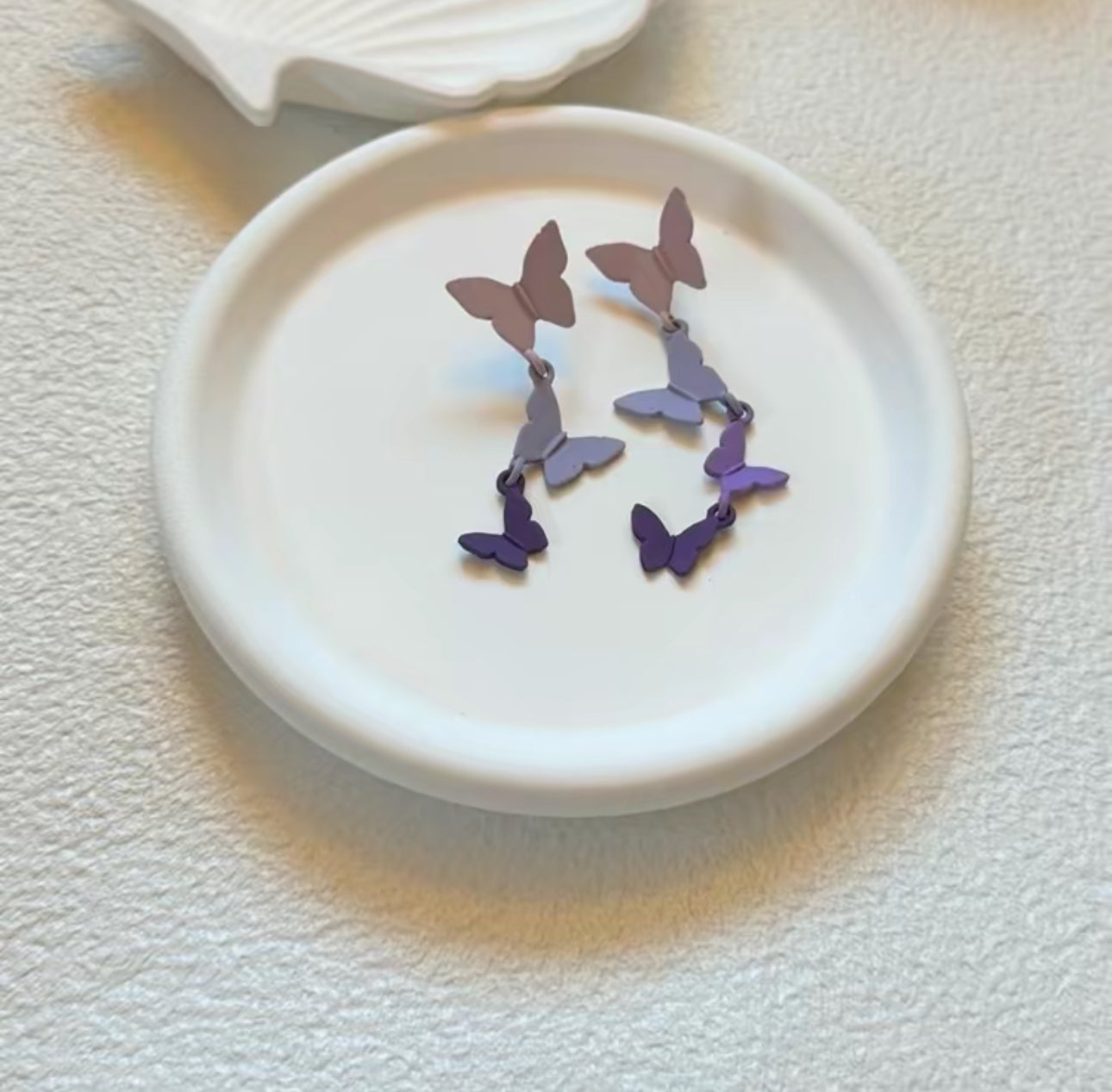 Purple butterfly three-dimensional earrings for women