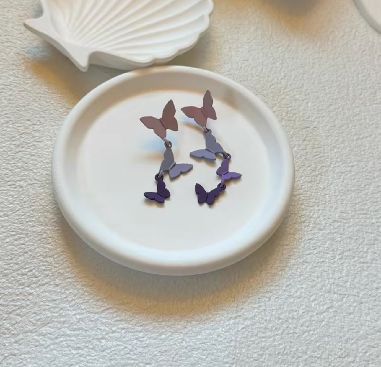 Purple butterfly three-dimensional earrings for women