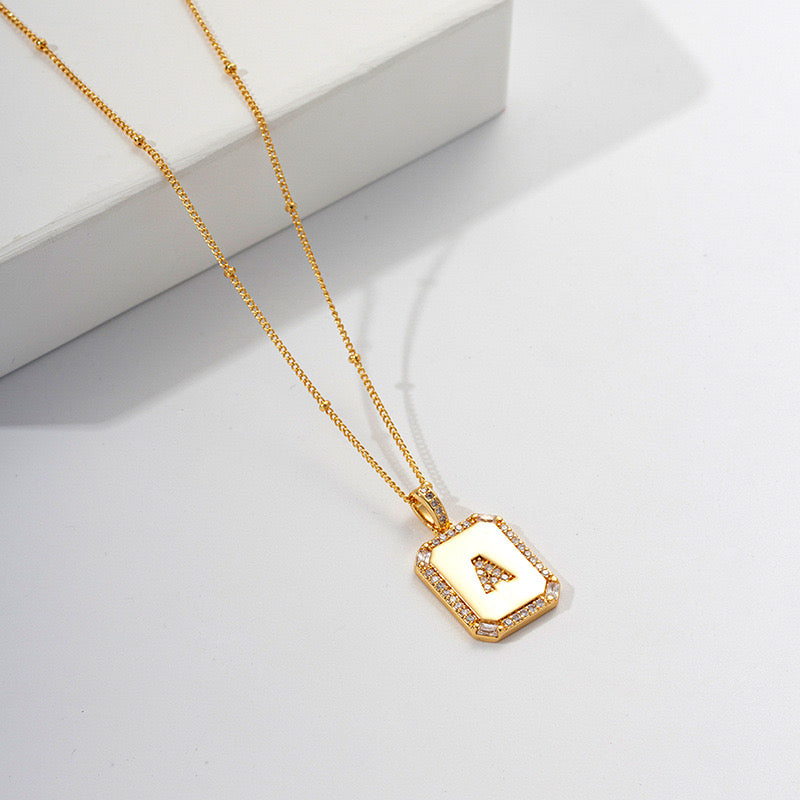Letter A initial Stone Necklace Stainless Steel