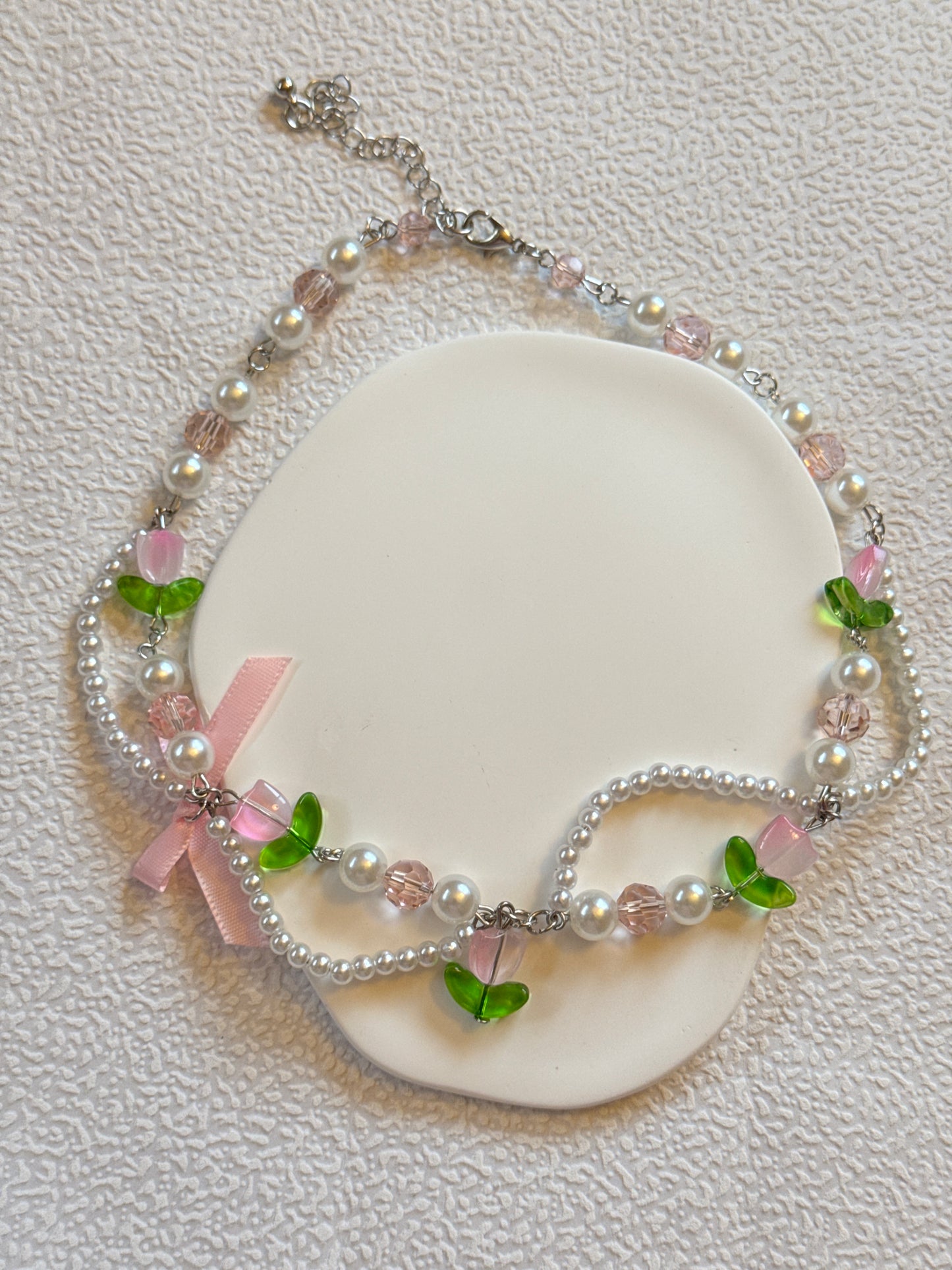 Tulip Pearl Flower Bowknot Bracelet & Necklace