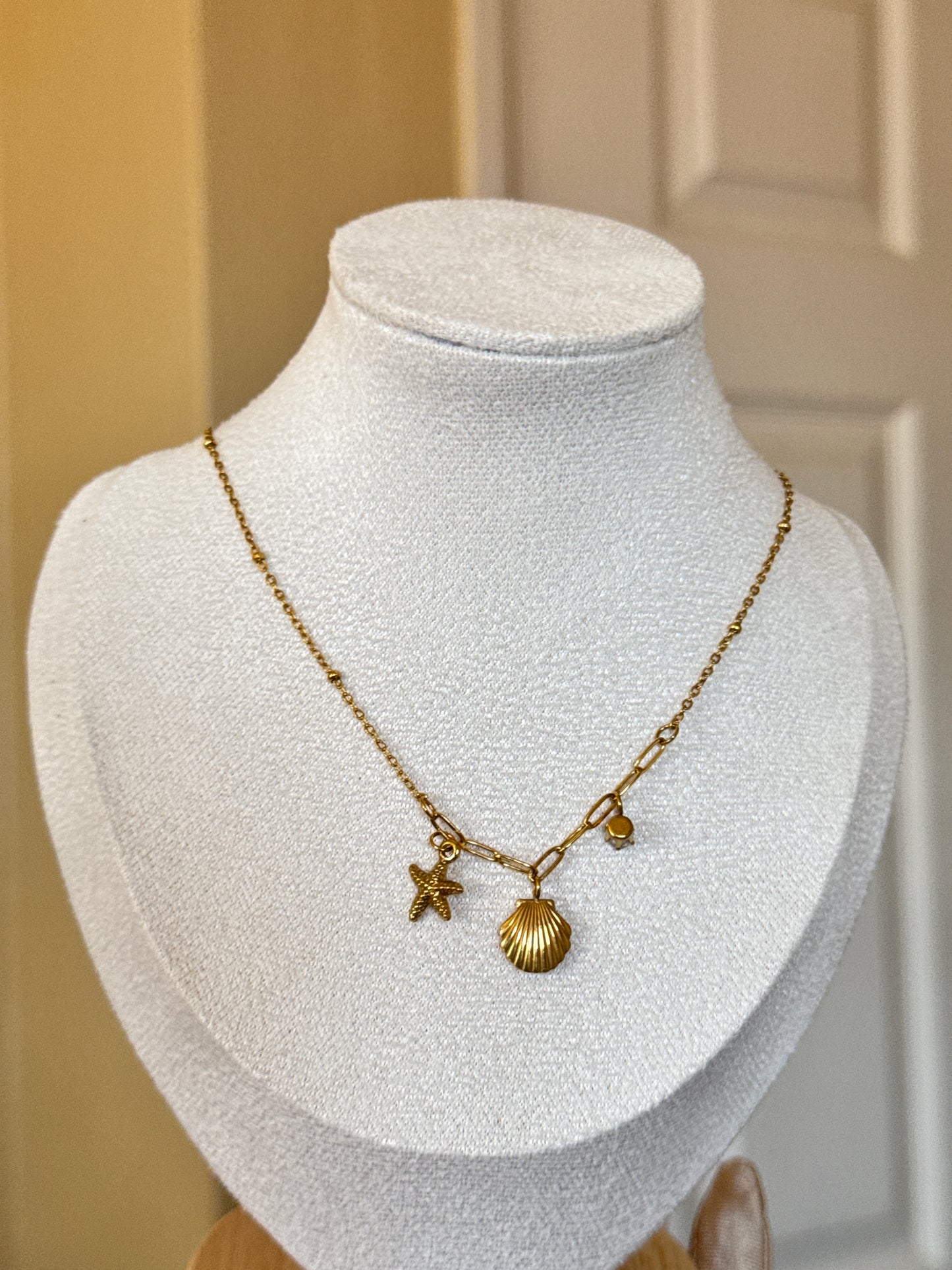 Starfish Shell Charm Necklace - Vintage Style for Women - Stainless Pendant with Steel Finish