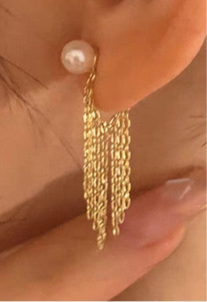 Front and Back Wear Small Pearl Tassel Earrings