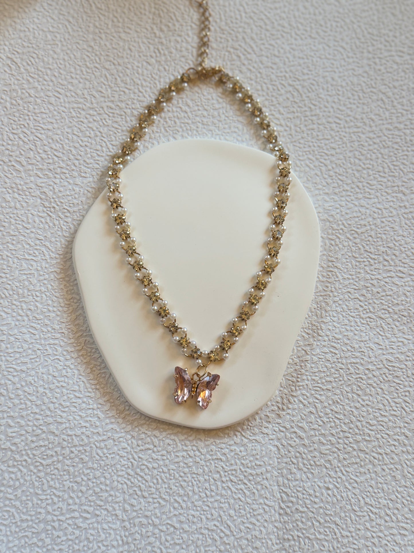 Pink Butterfly Pearl Stone Necklace
