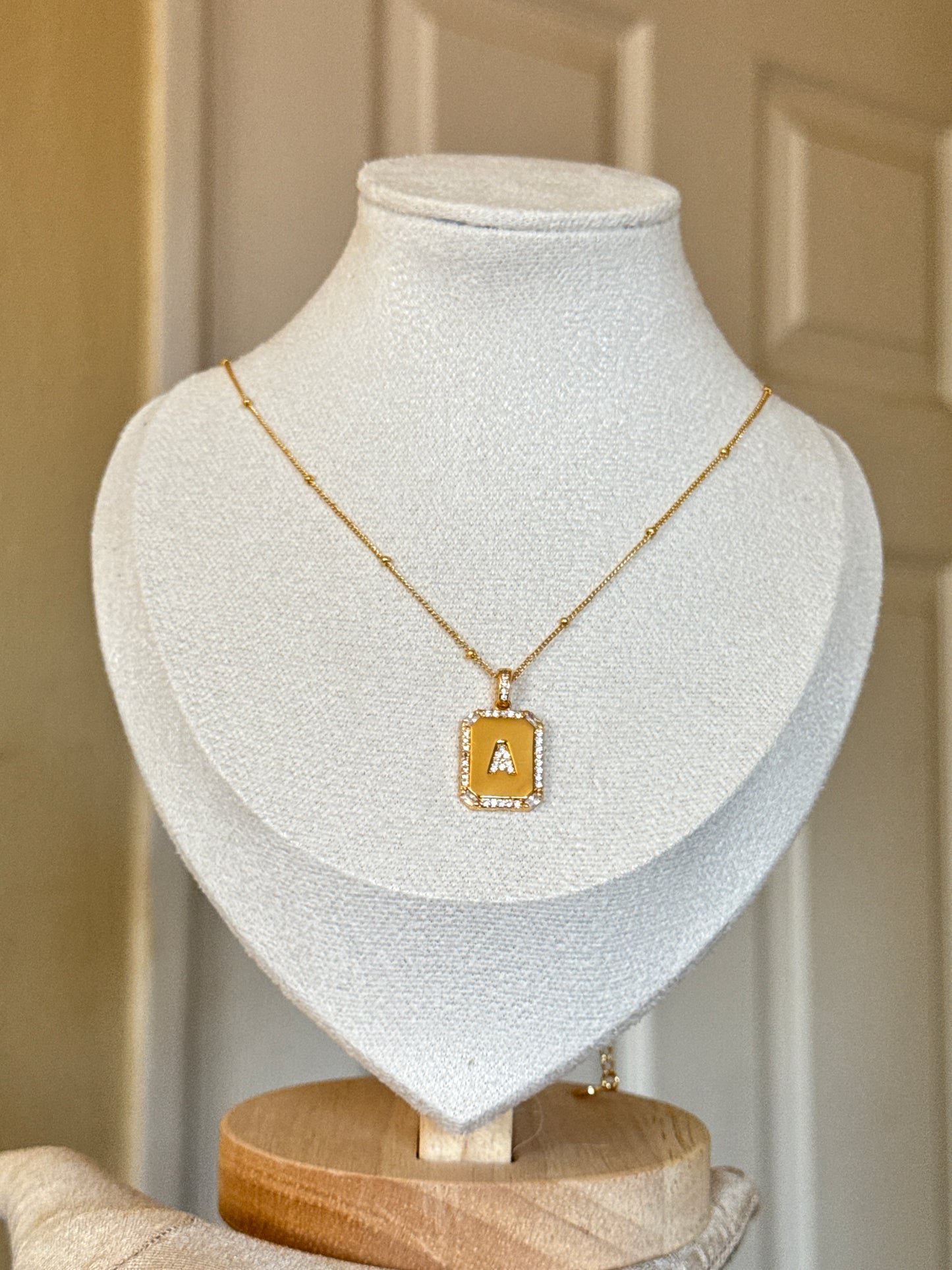 Letter A initial Stone Necklace Stainless Steel