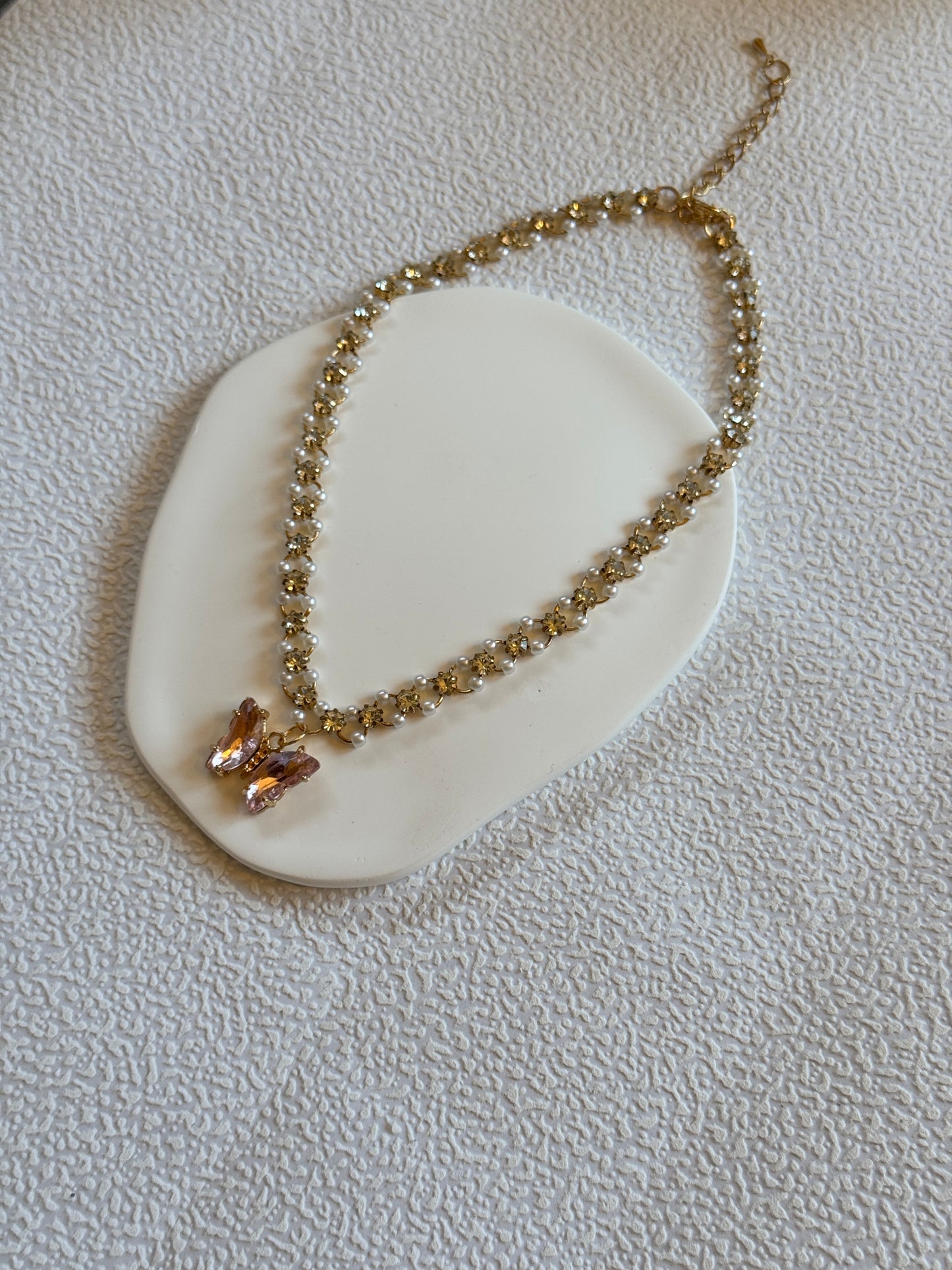 Pink Butterfly Pearl Stone Necklace