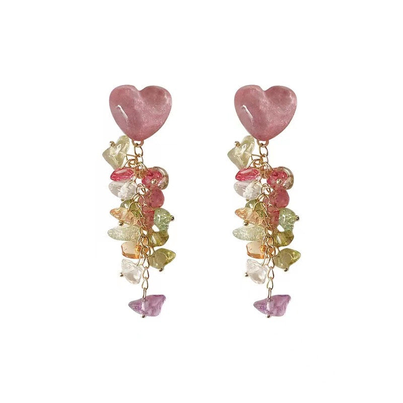 Colorful love crystal tassel earrings