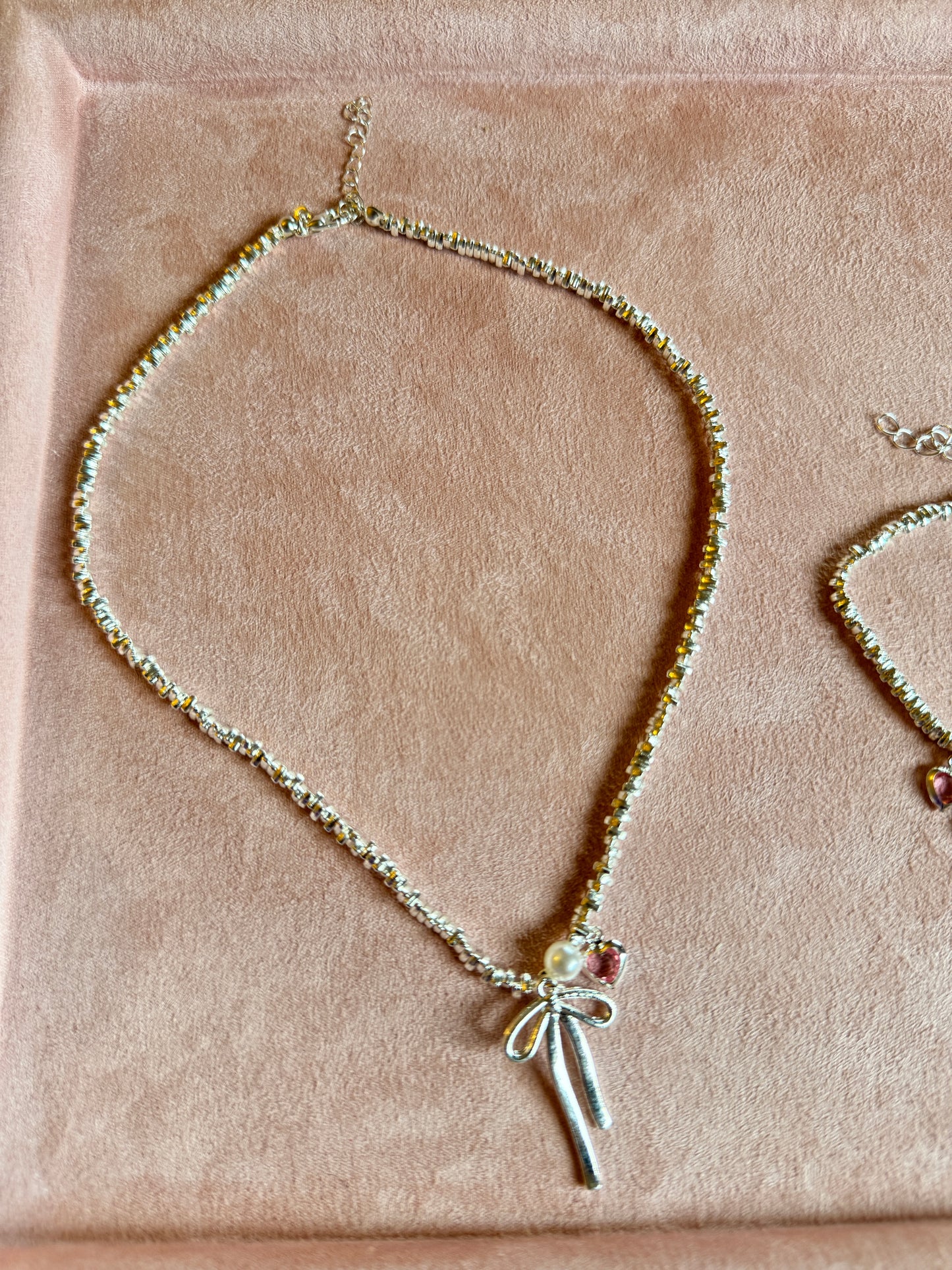 Ballet style bow necklace and bracelet Set - stacking light luxury niche silver clavicle chain