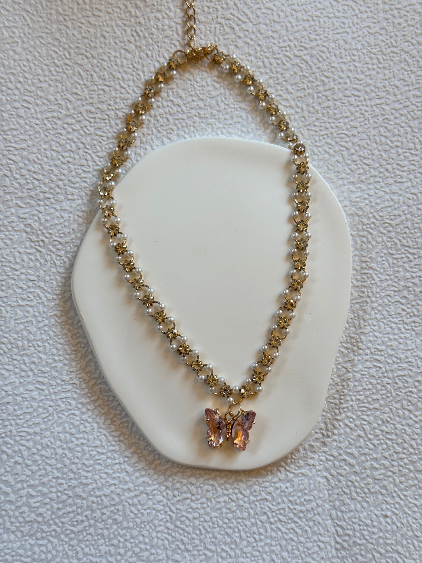 Pink Butterfly Pearl Stone Necklace