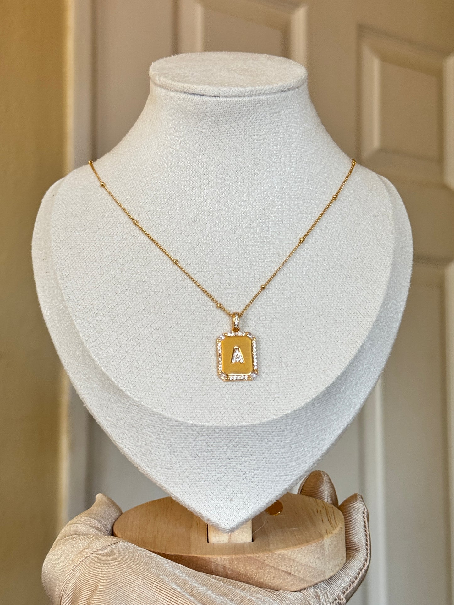 Letter A initial Stone Necklace Stainless Steel