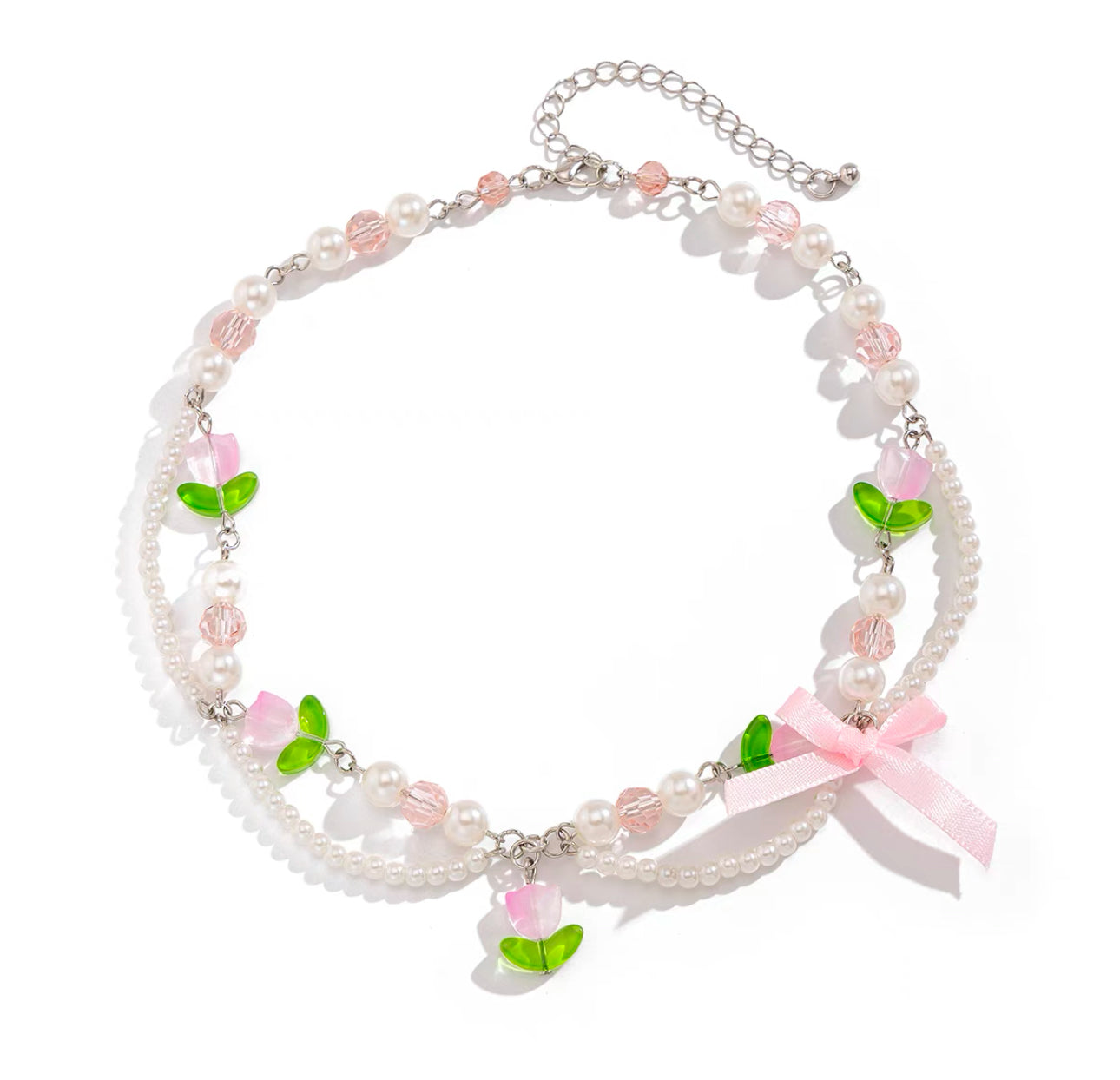 Tulip Pearl Flower Bowknot Bracelet & Necklace