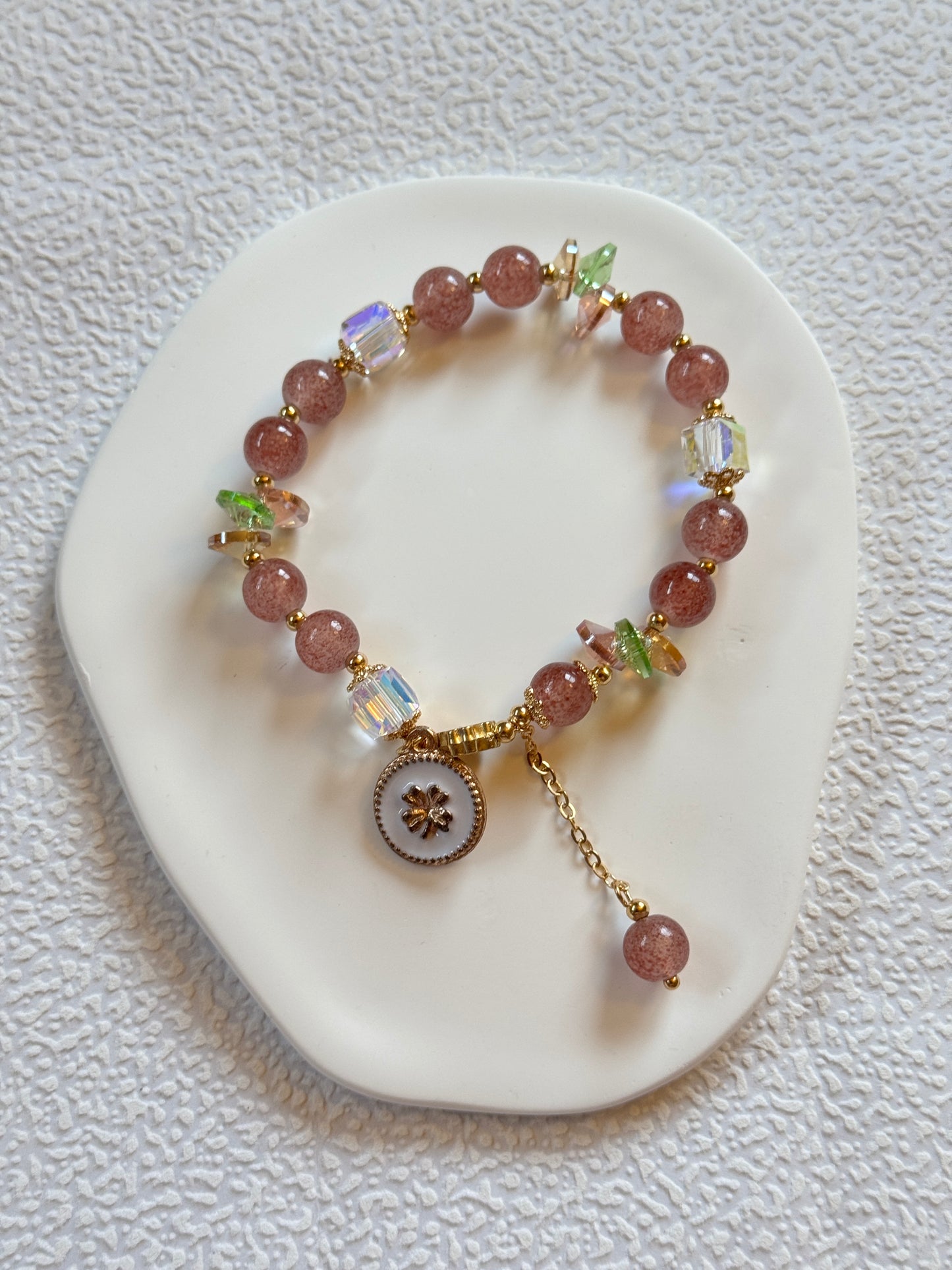 Peach Blossom Strawberry Pink Beaded Bracelet
