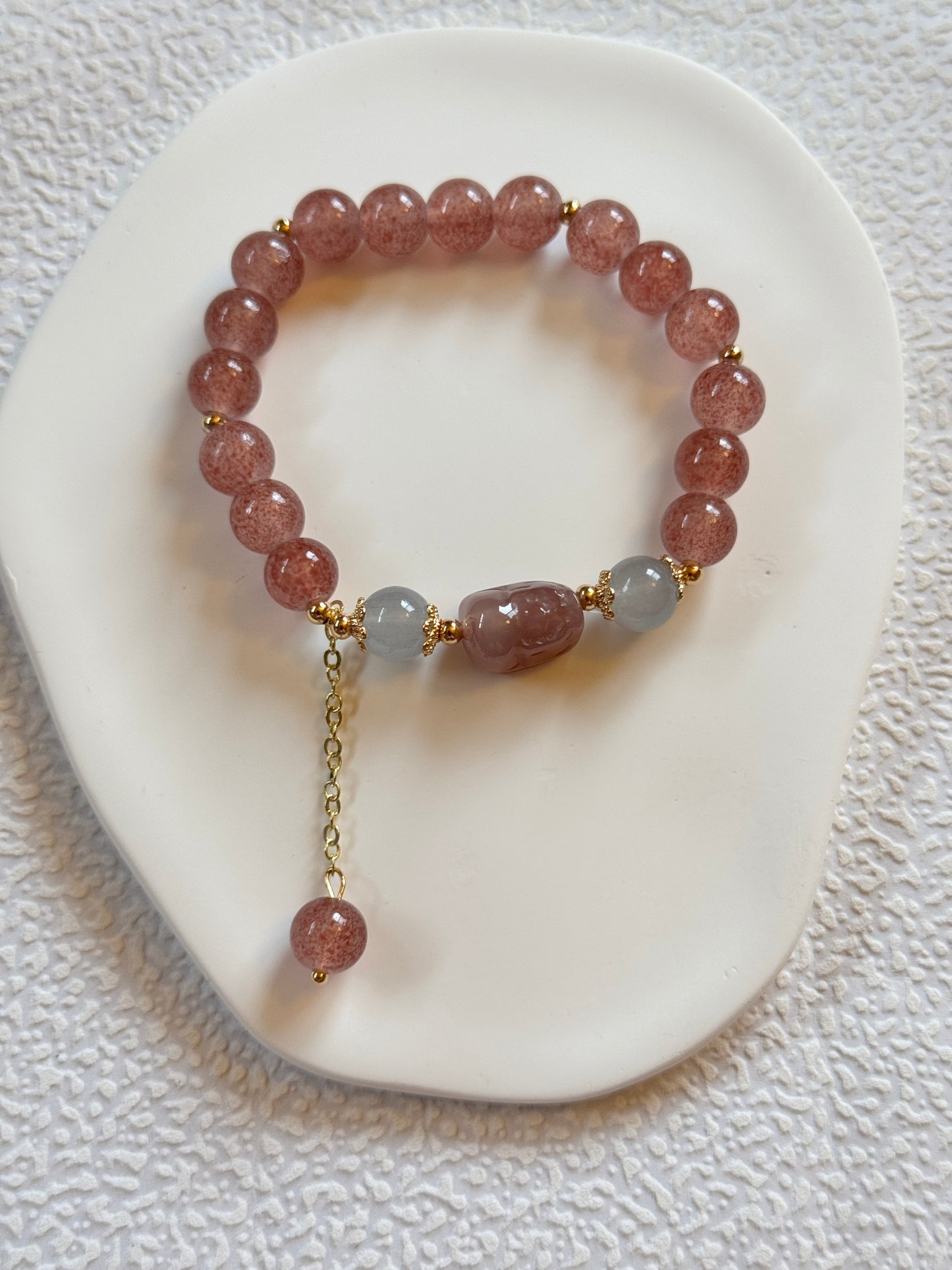 Peach Blossom Strawberry Pink Beaded Bracelet