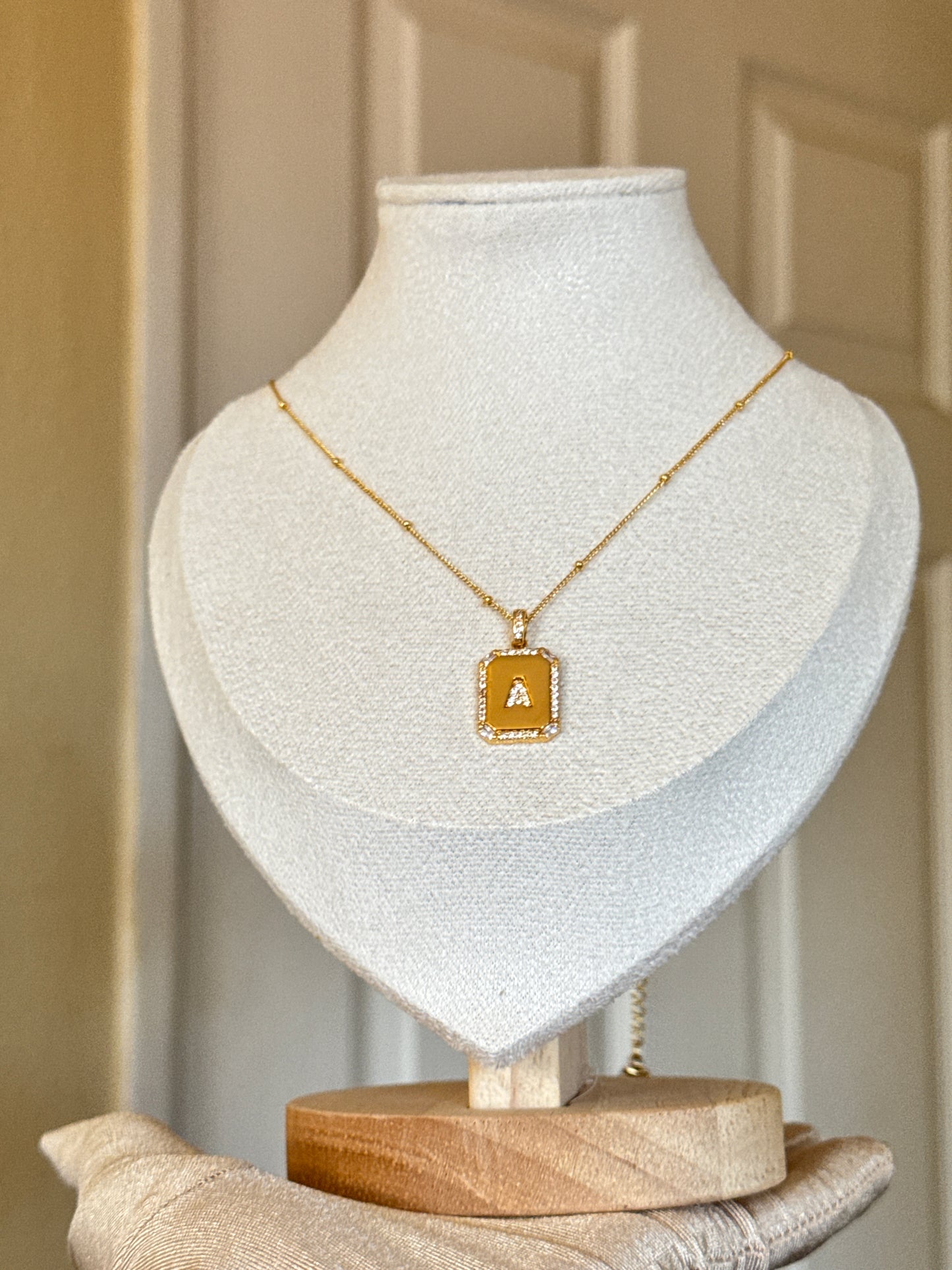 Letter A initial Stone Necklace Stainless Steel