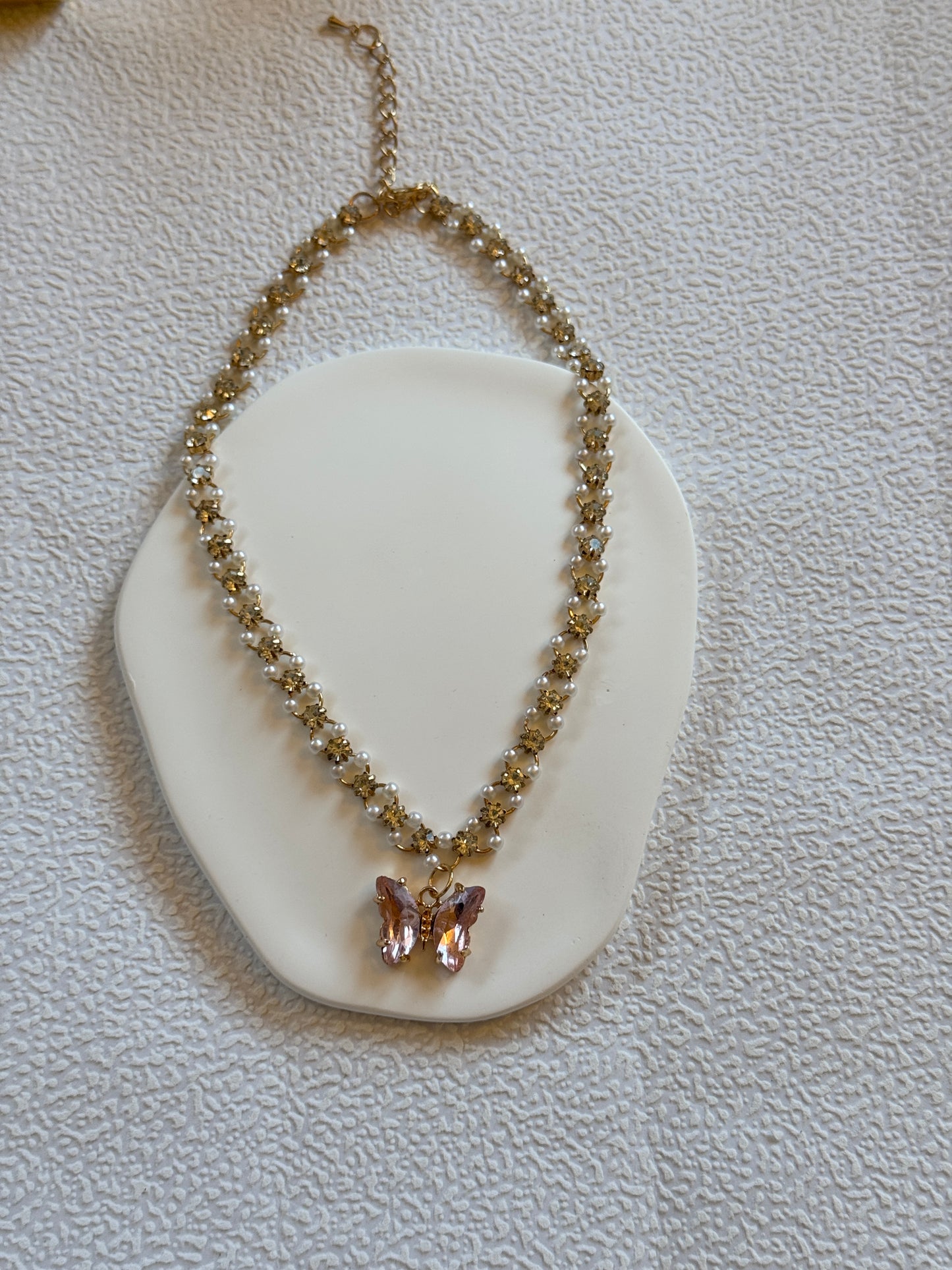 Pink Butterfly Pearl Stone Necklace