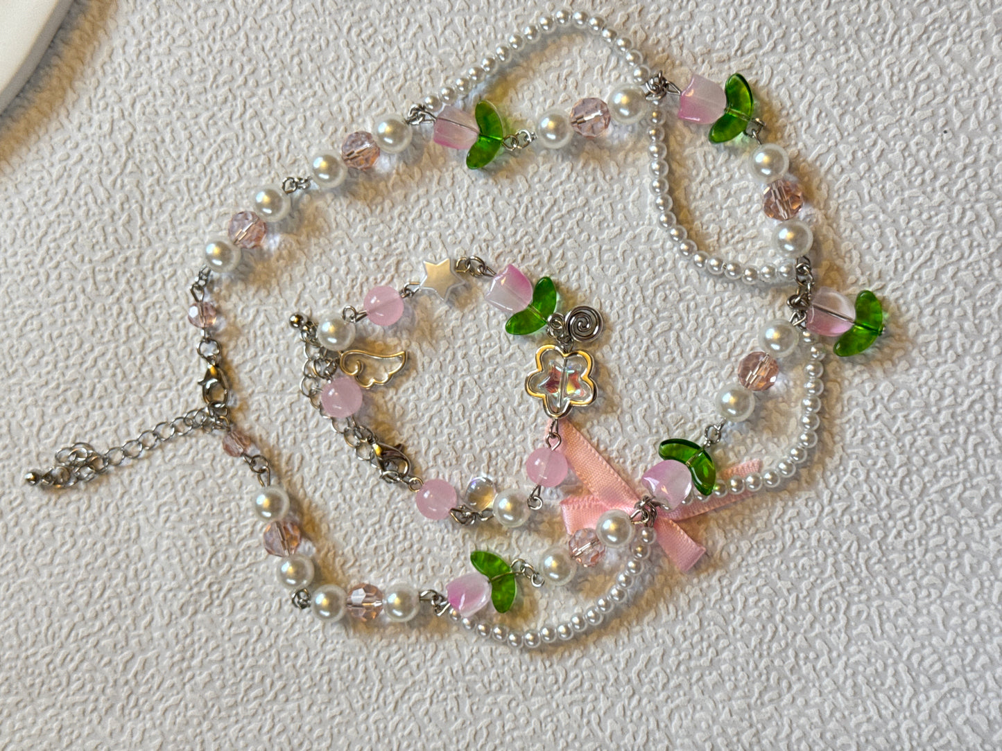 Tulip Pearl Flower Bowknot Bracelet & Necklace