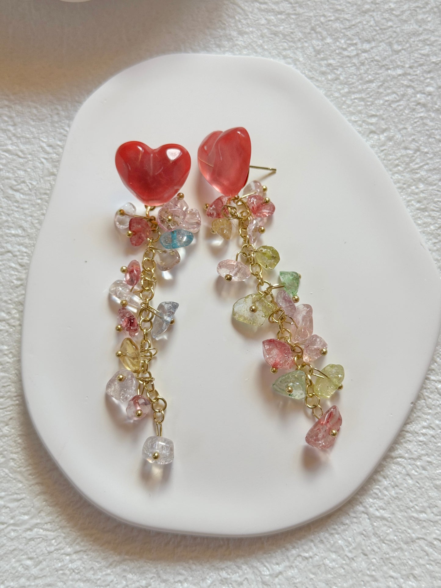 Colorful love crystal tassel earrings