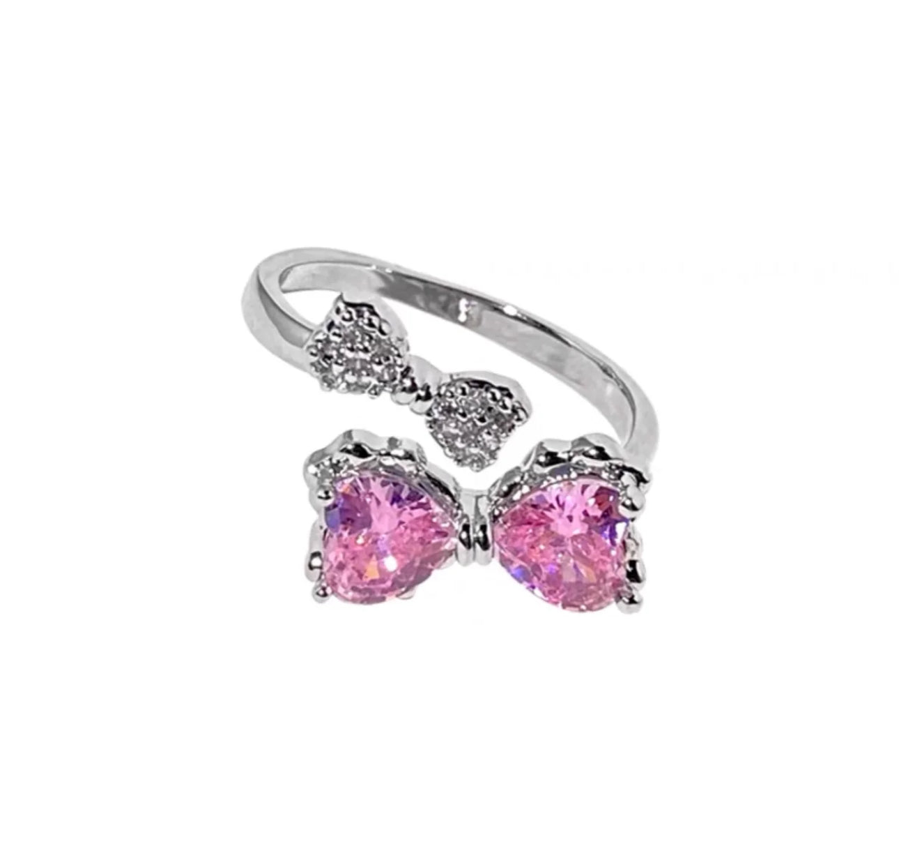 Pink diamond bow ring For Women