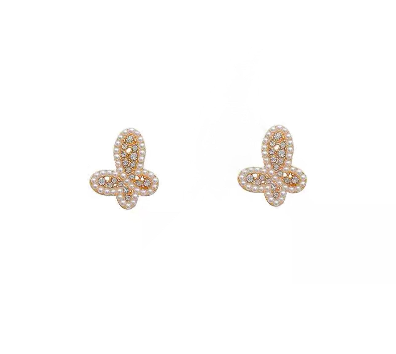 Diamond pearl butterfly earrings