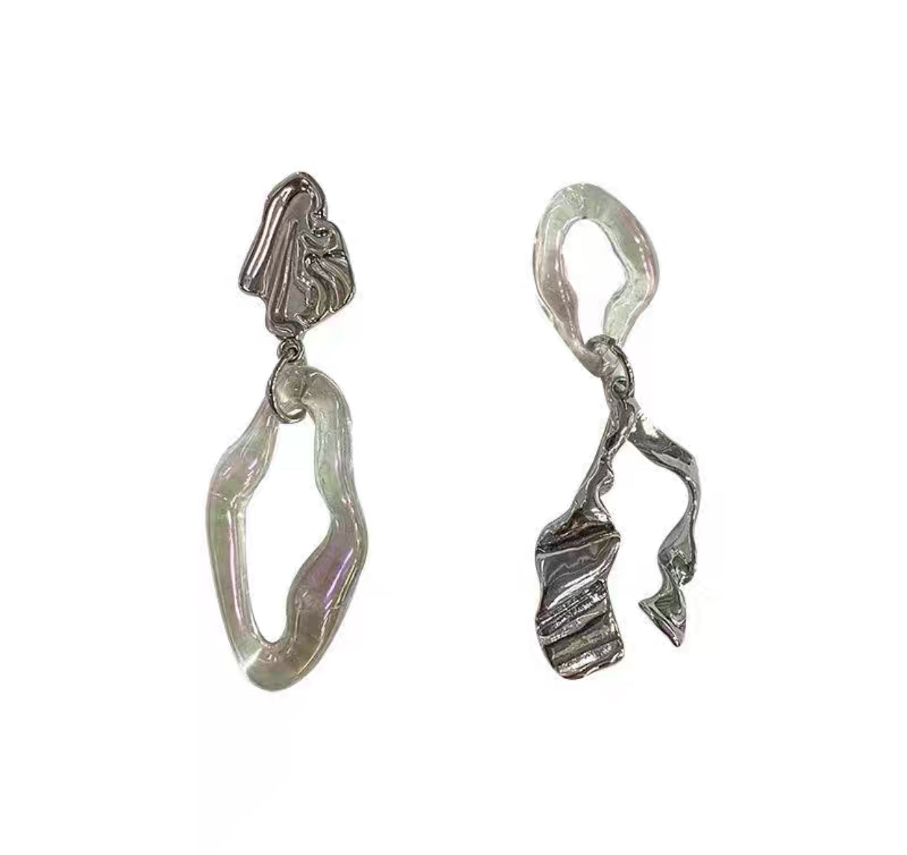 Geometric light resin silver needle earrings