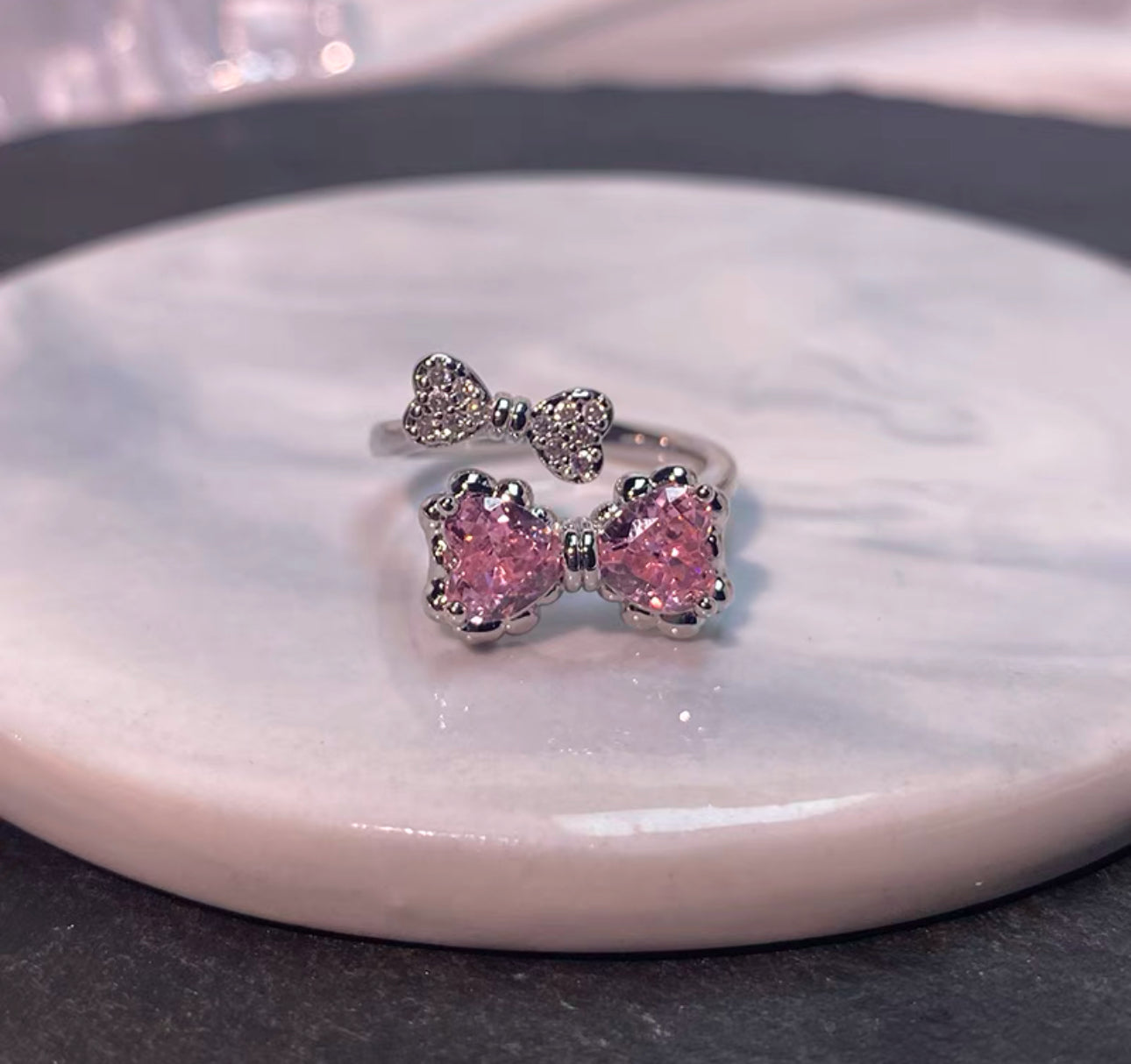 Pink diamond bow ring For Women