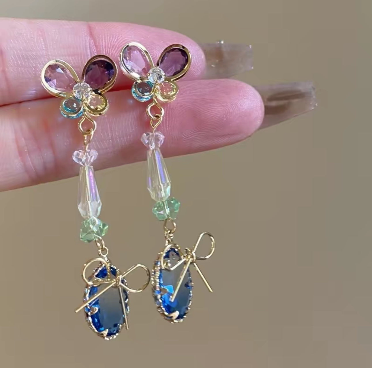 "Flowers to Butterflies" zircon exquisite light luxury high-end romantic zircon fairy stud earrings Drop Earrings