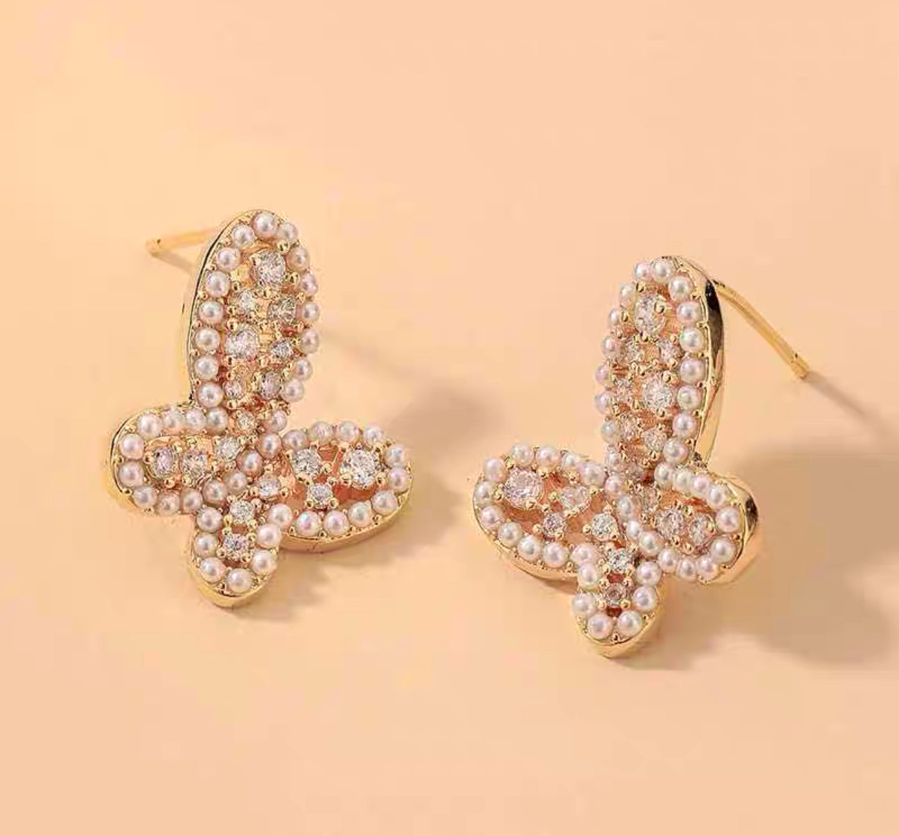 Diamond pearl butterfly earrings