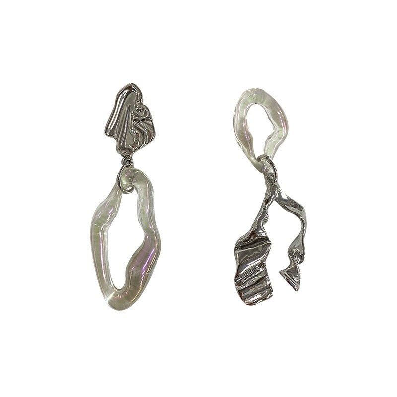 Geometric light resin silver needle earrings