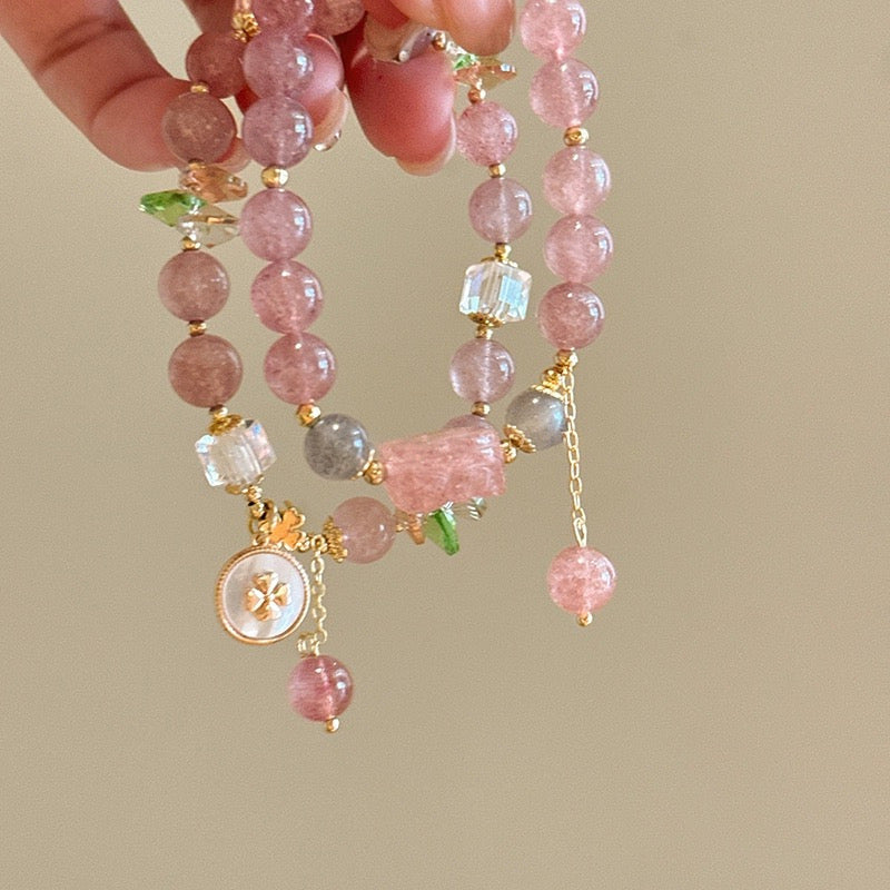 Peach Blossom Strawberry Pink Beaded Bracelet