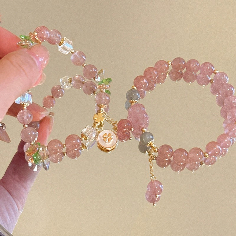 Peach Blossom Strawberry Pink Beaded Bracelet