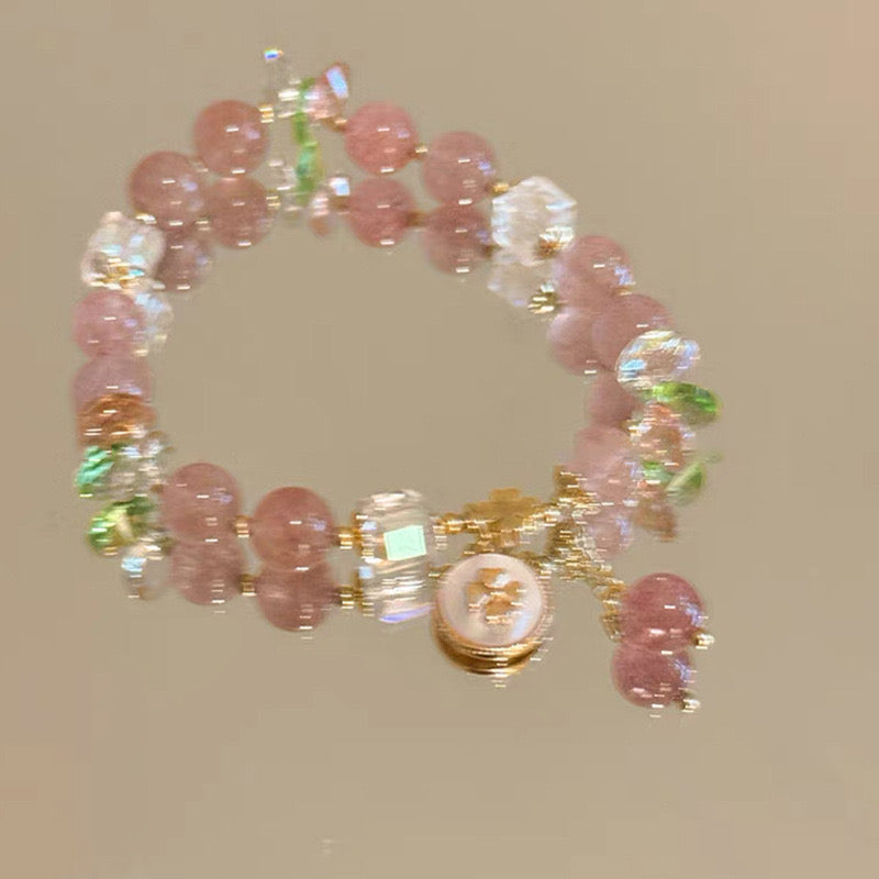 Peach Blossom Strawberry Pink Beaded Bracelet