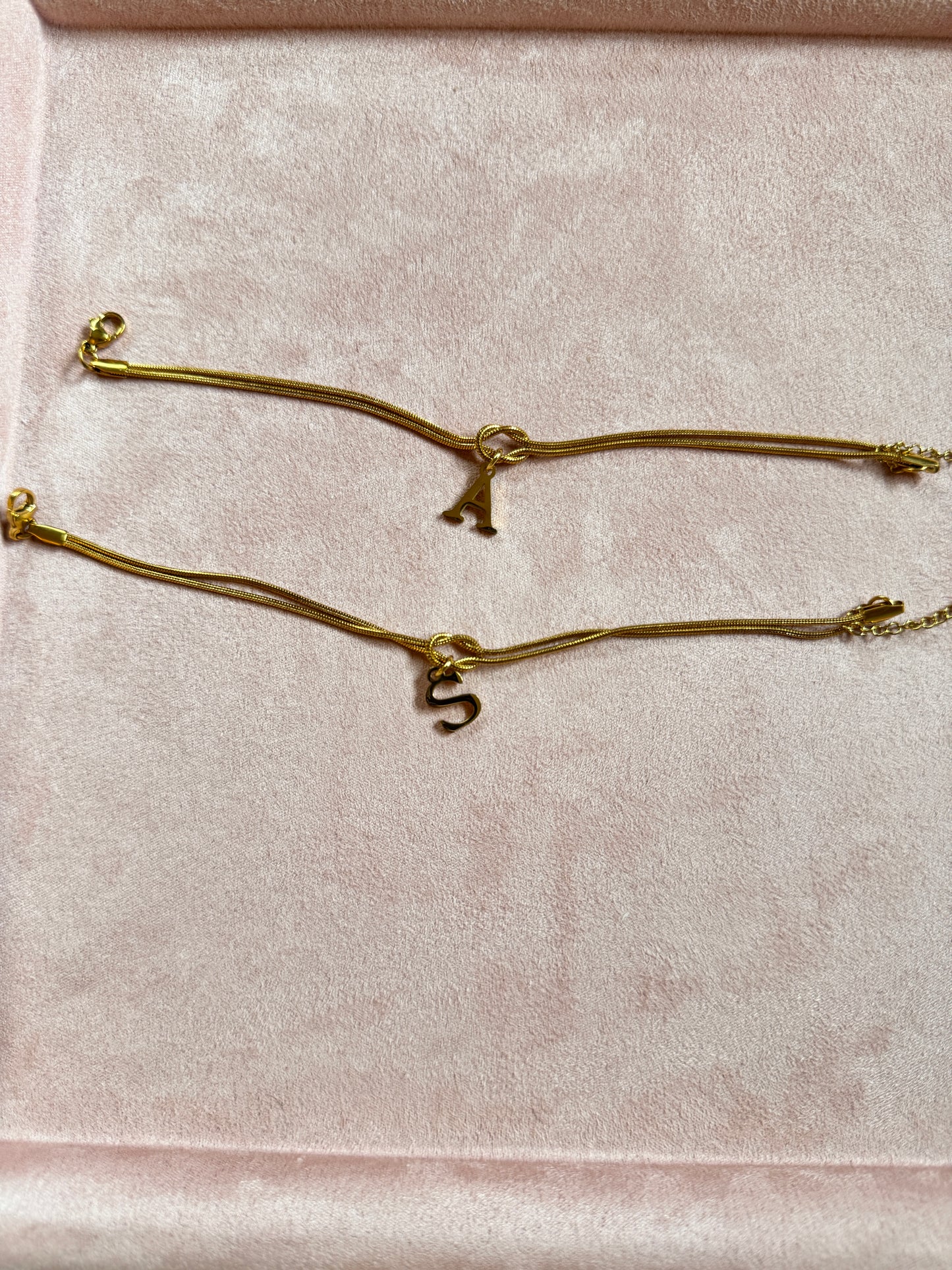 Stainless Steel Gold Plated Snake Bone Knot Bracelet Chain - Letter Initial Design