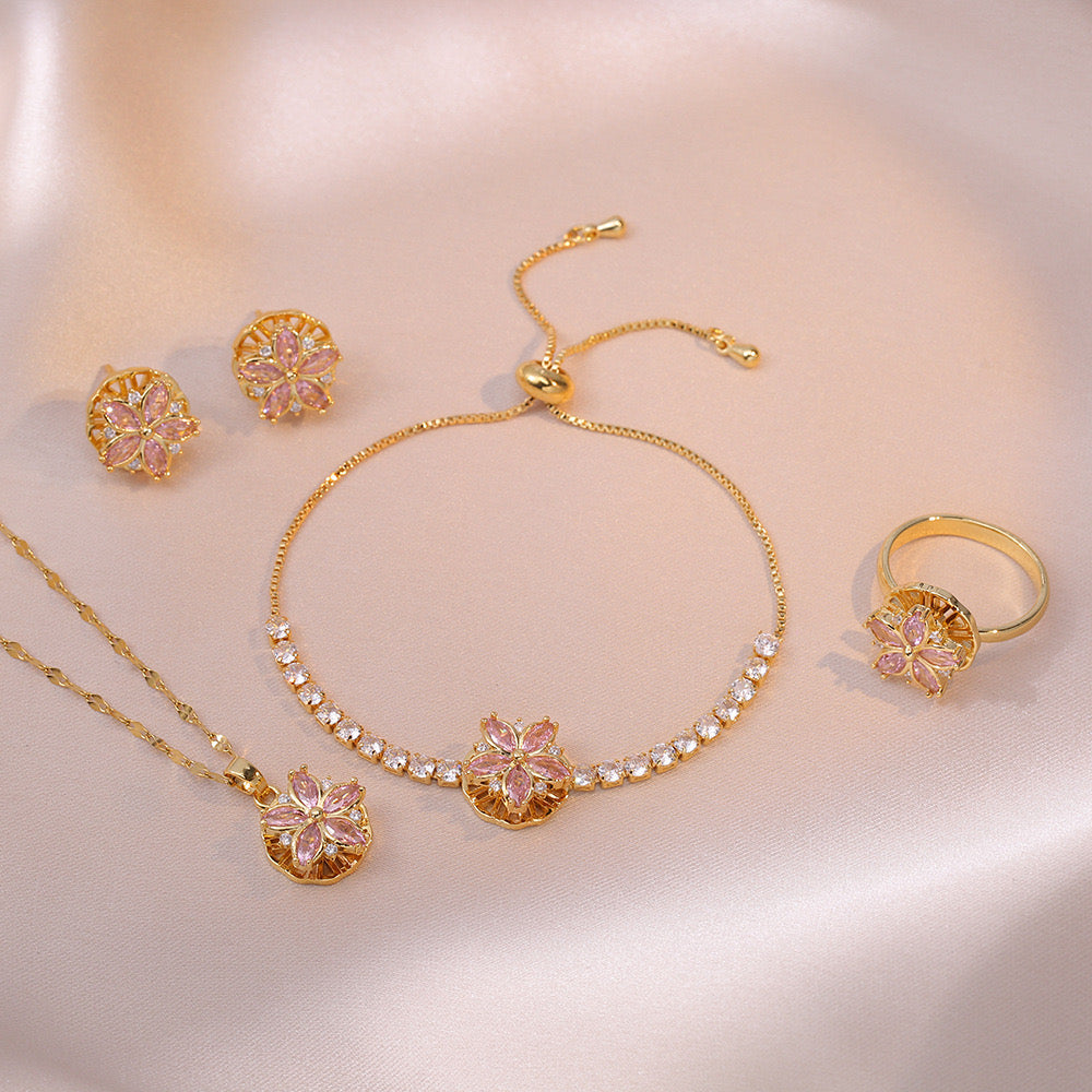 love zircon flower, Pendant Necklace bracelet/Earrings Set