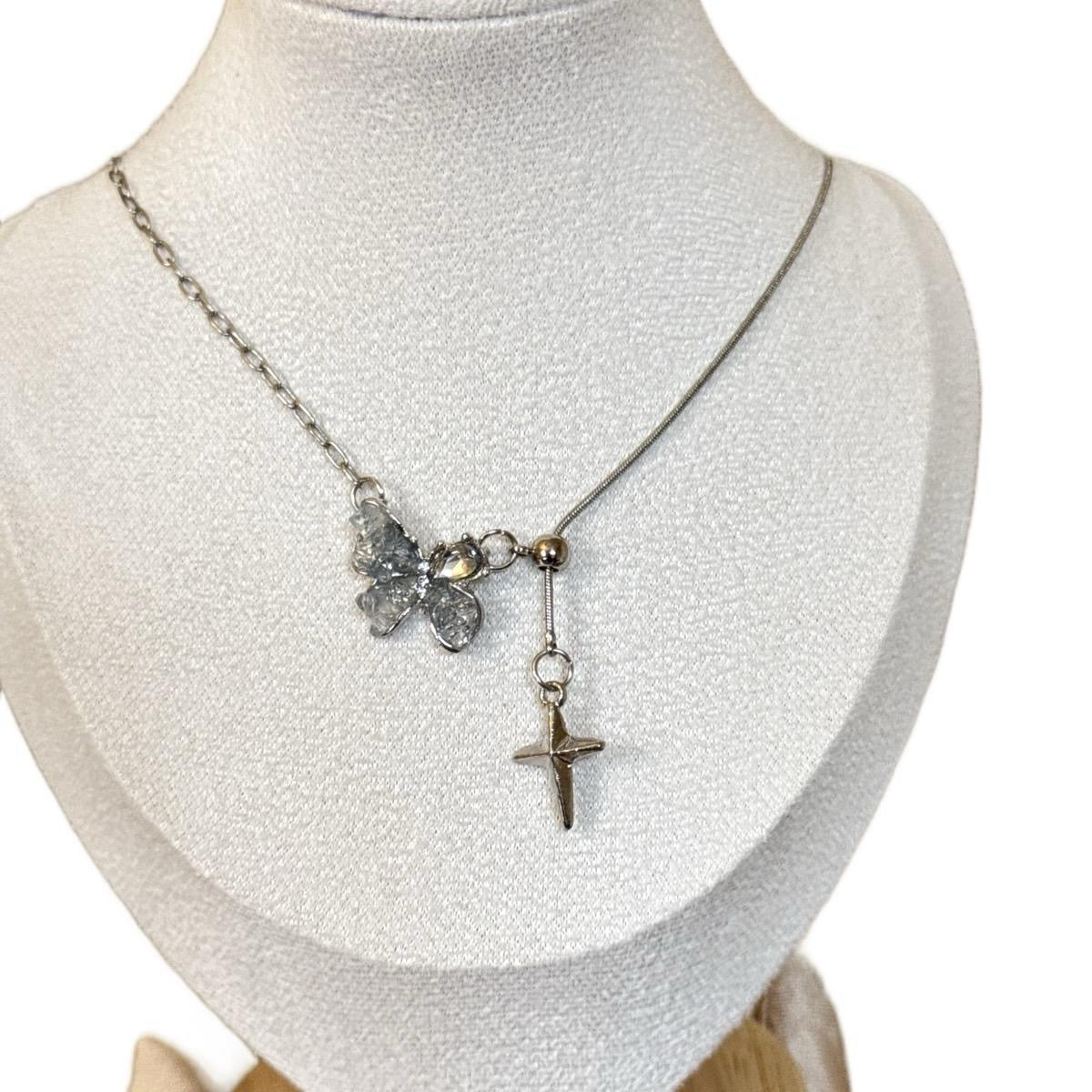 crushed ice blue butterfly drawstring snake bone chain summer necklace sweet cool style clavicle chain temperament niche jewelry Necklaces