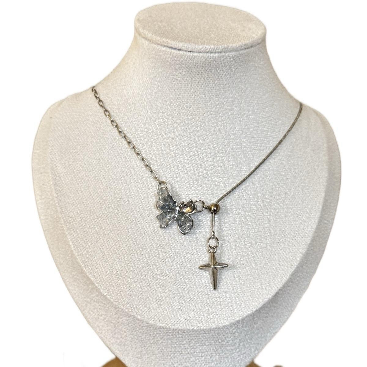 crushed ice blue butterfly drawstring snake bone chain summer necklace sweet cool style clavicle chain temperament niche jewelry Necklaces