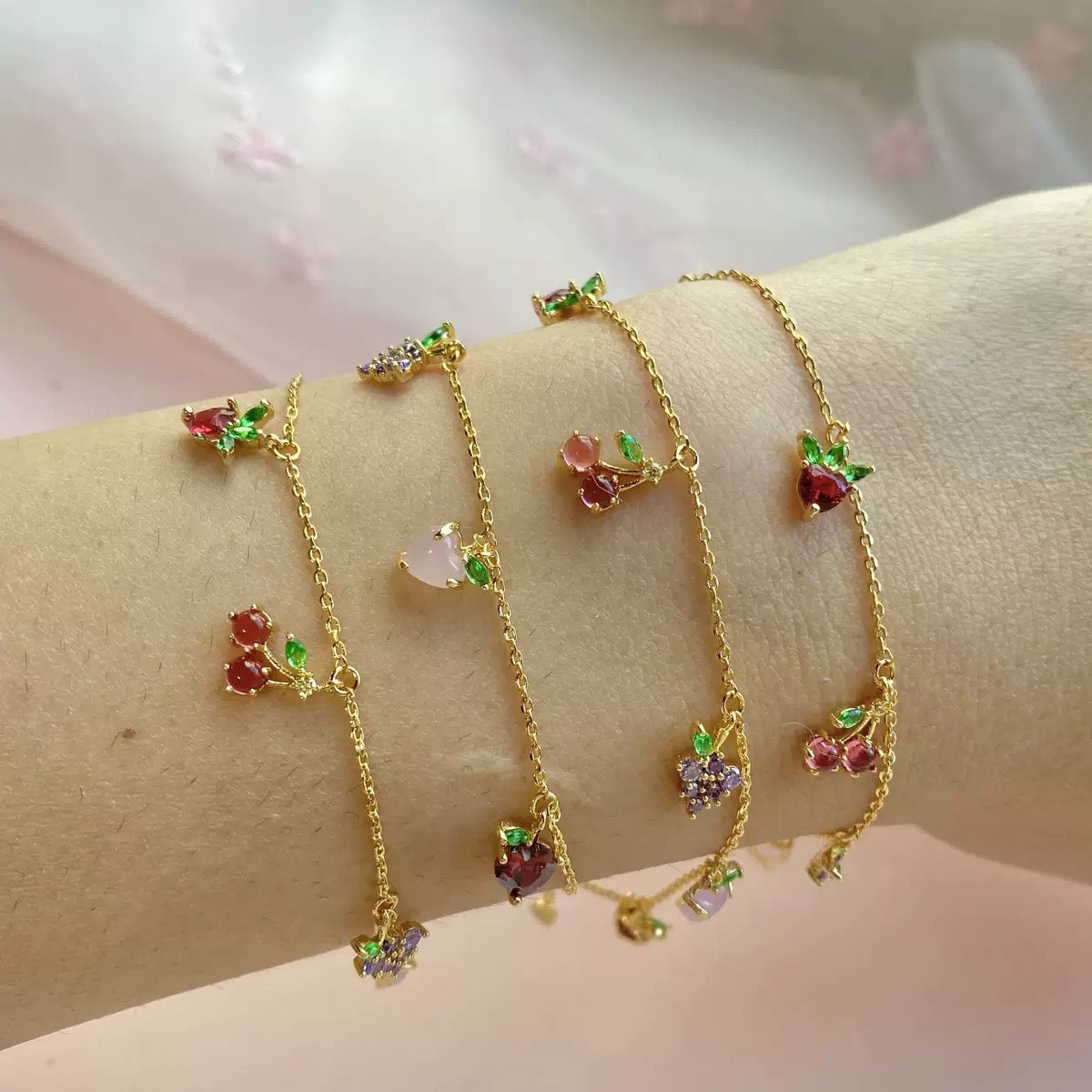 Colorful zircon cherry peach Fruit bracelet