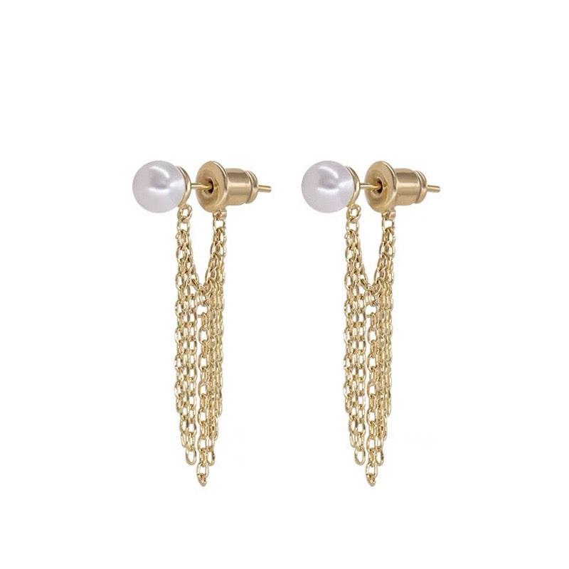 Front and Back Wear Small Pearl Tassel Earrings