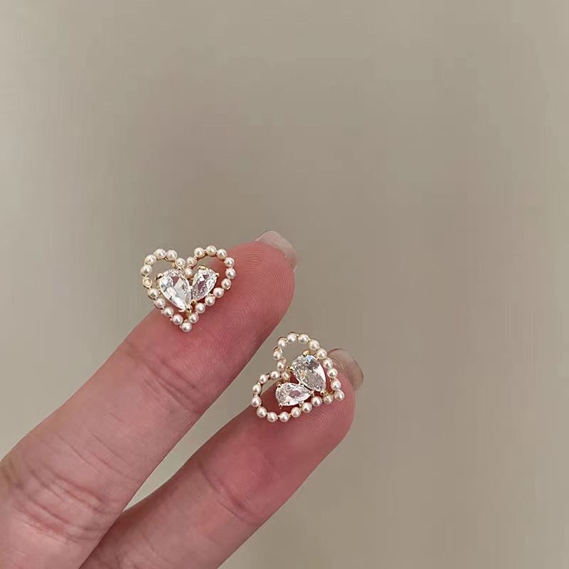 Love heart zircon pearl earrings
